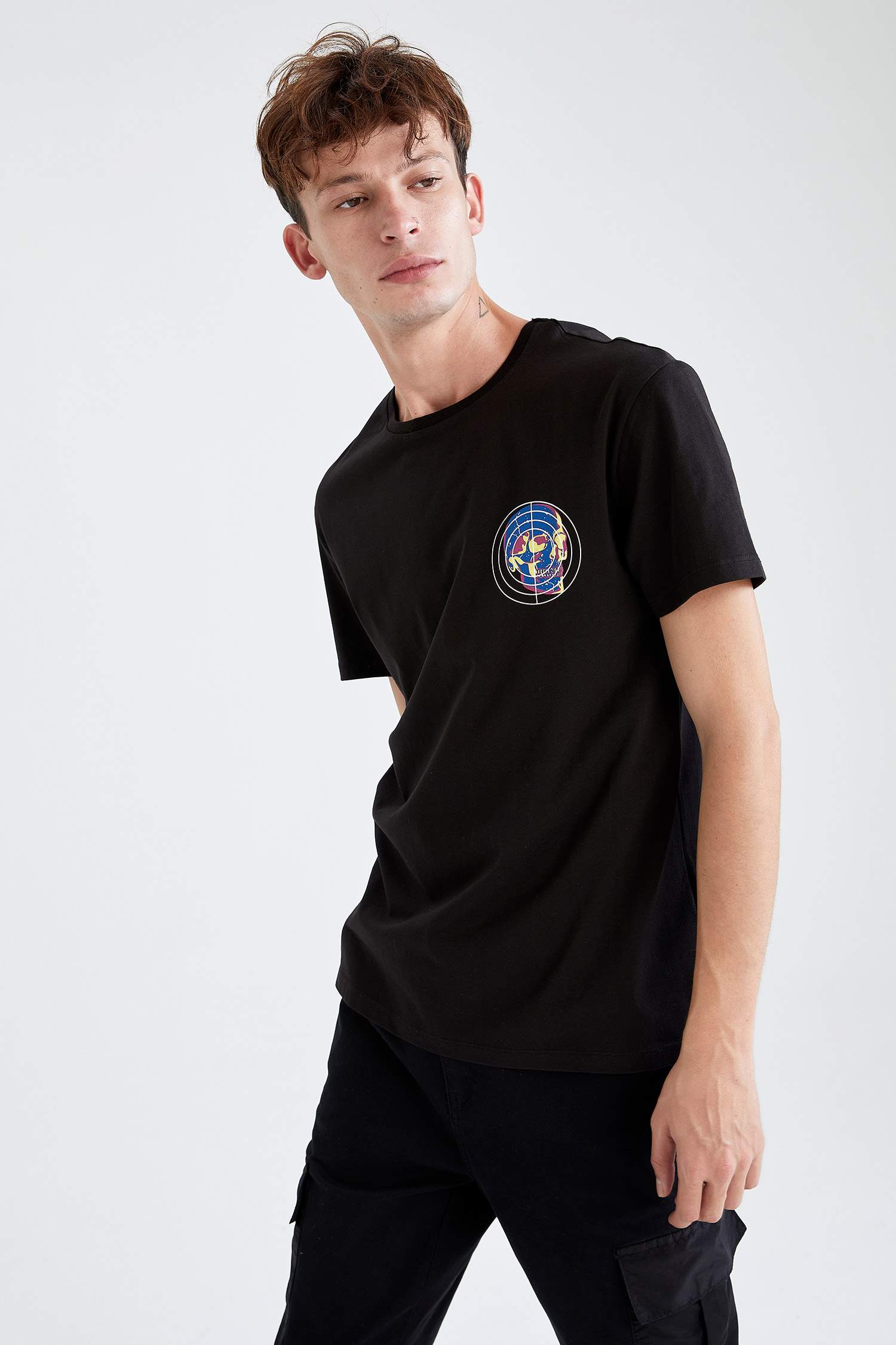 Regular Fit Bisiklet Yaka Baskılı Tişört