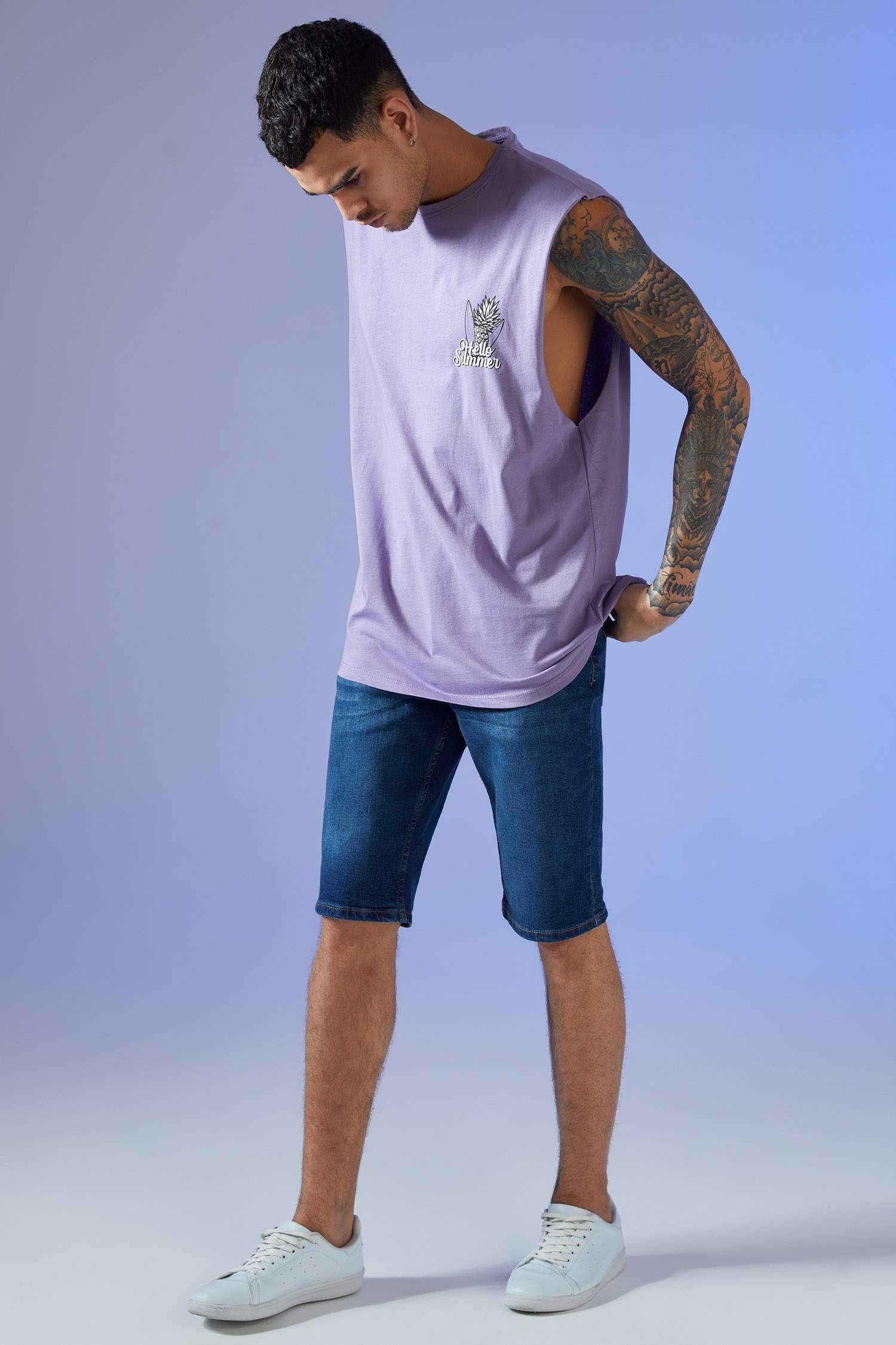 Oversize Fit Baskılı Kolsuz Atlet