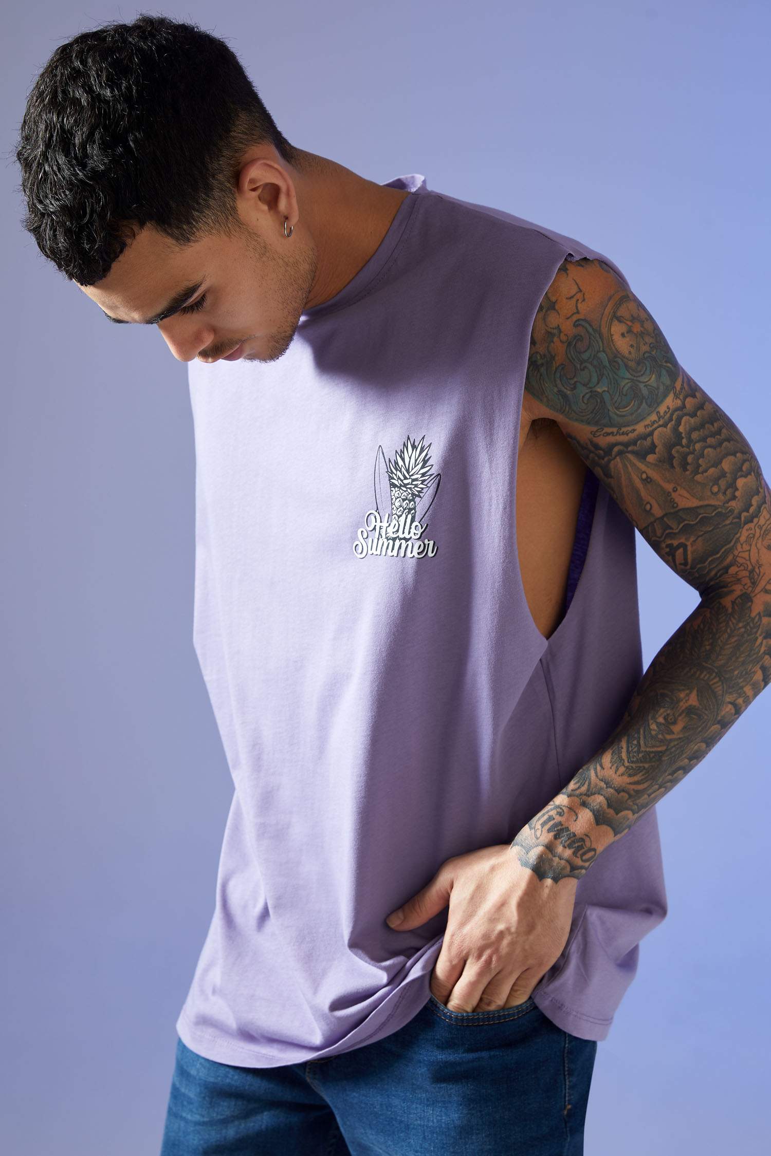 Oversize Fit Baskılı Kolsuz Atlet