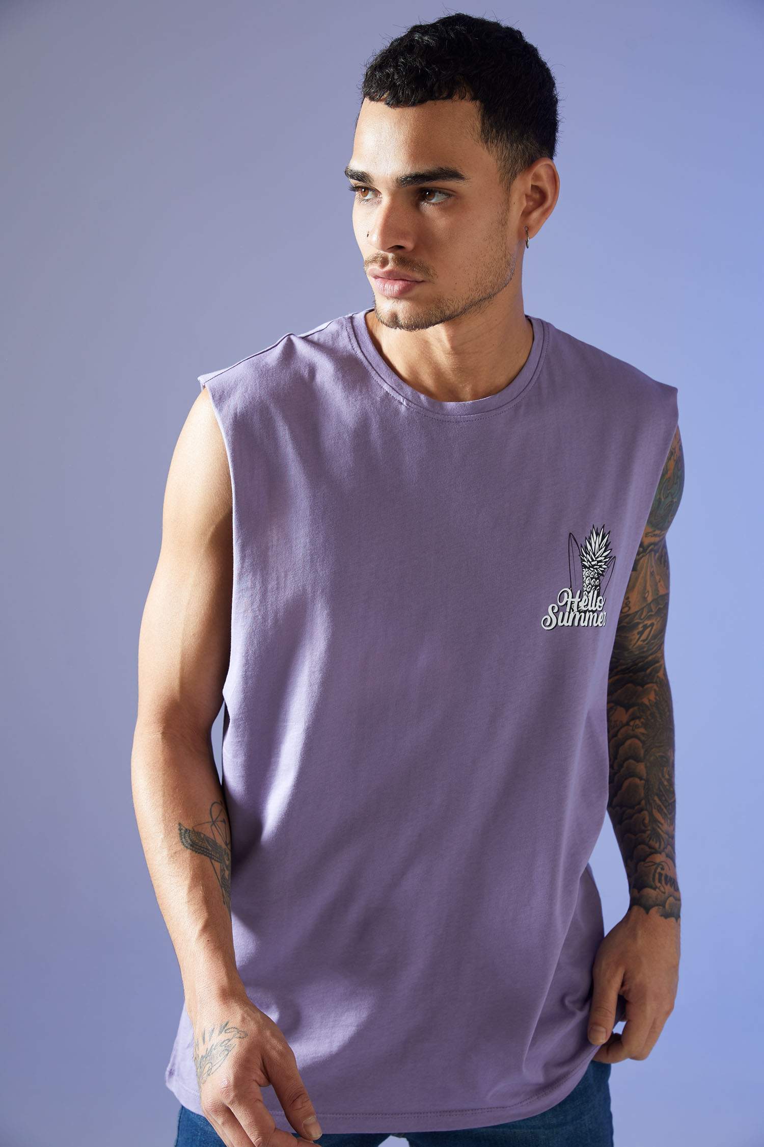 Oversize Fit Baskılı Kolsuz Atlet