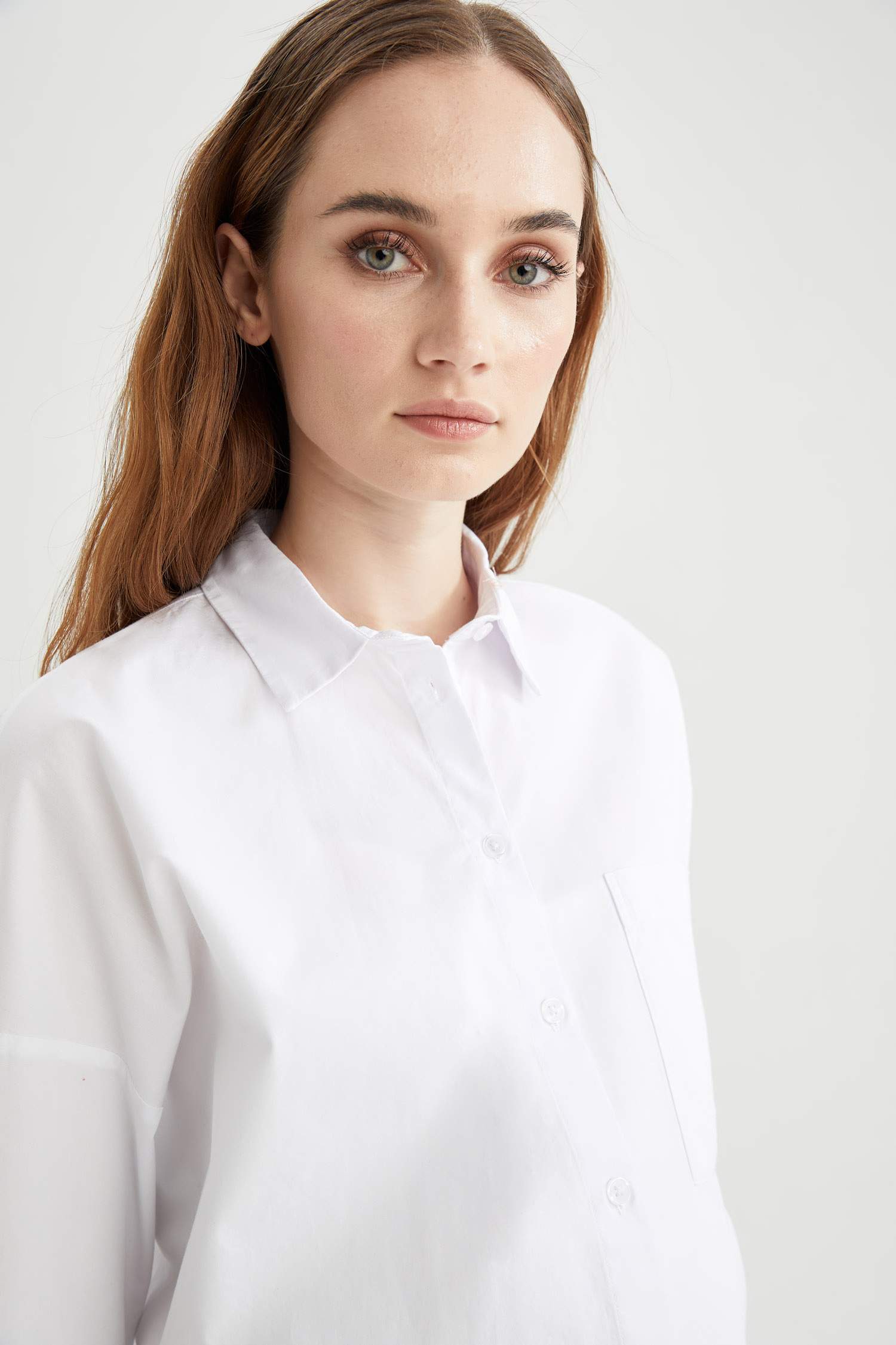 Hamile Basic Yarım Kollu Oversize Fit Poplin Gömlek