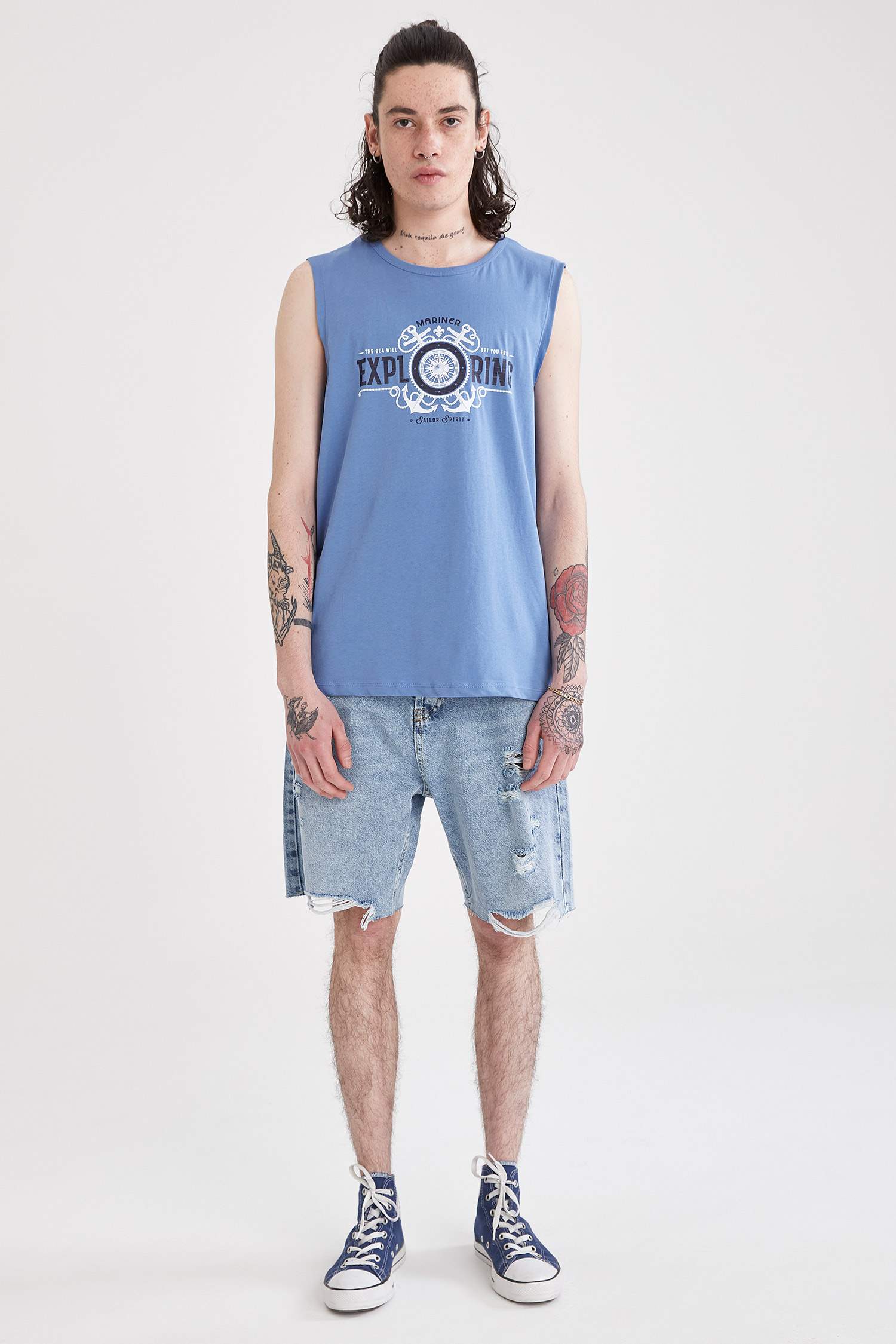 Slim Fit Baskılı Kolsuz Tişört