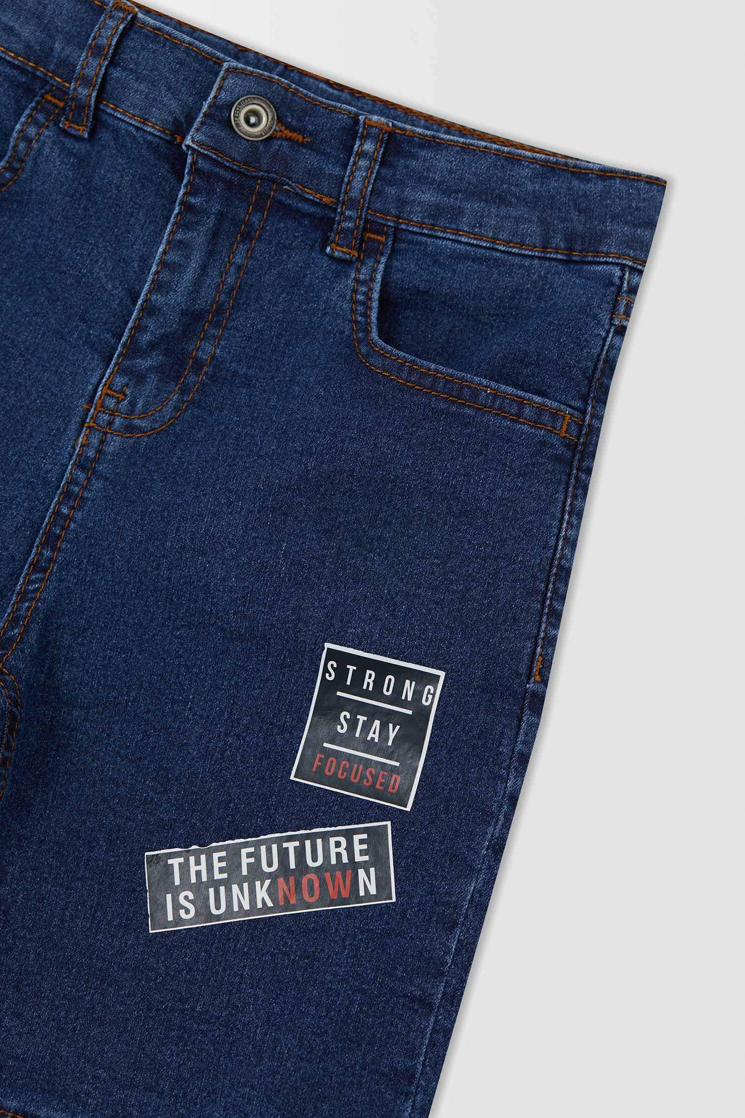 Erkek Çocuk Relax Fit Baskılı Jean Bermuda Şort