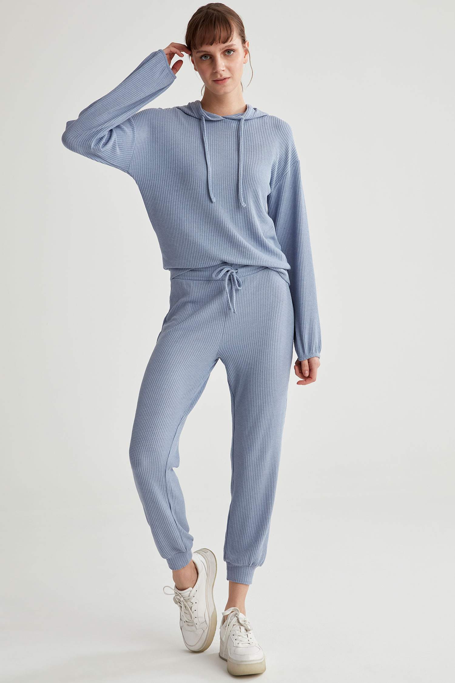 Waffle Beli Bağcıklı Relax Fit Jogger Eşofman Altı