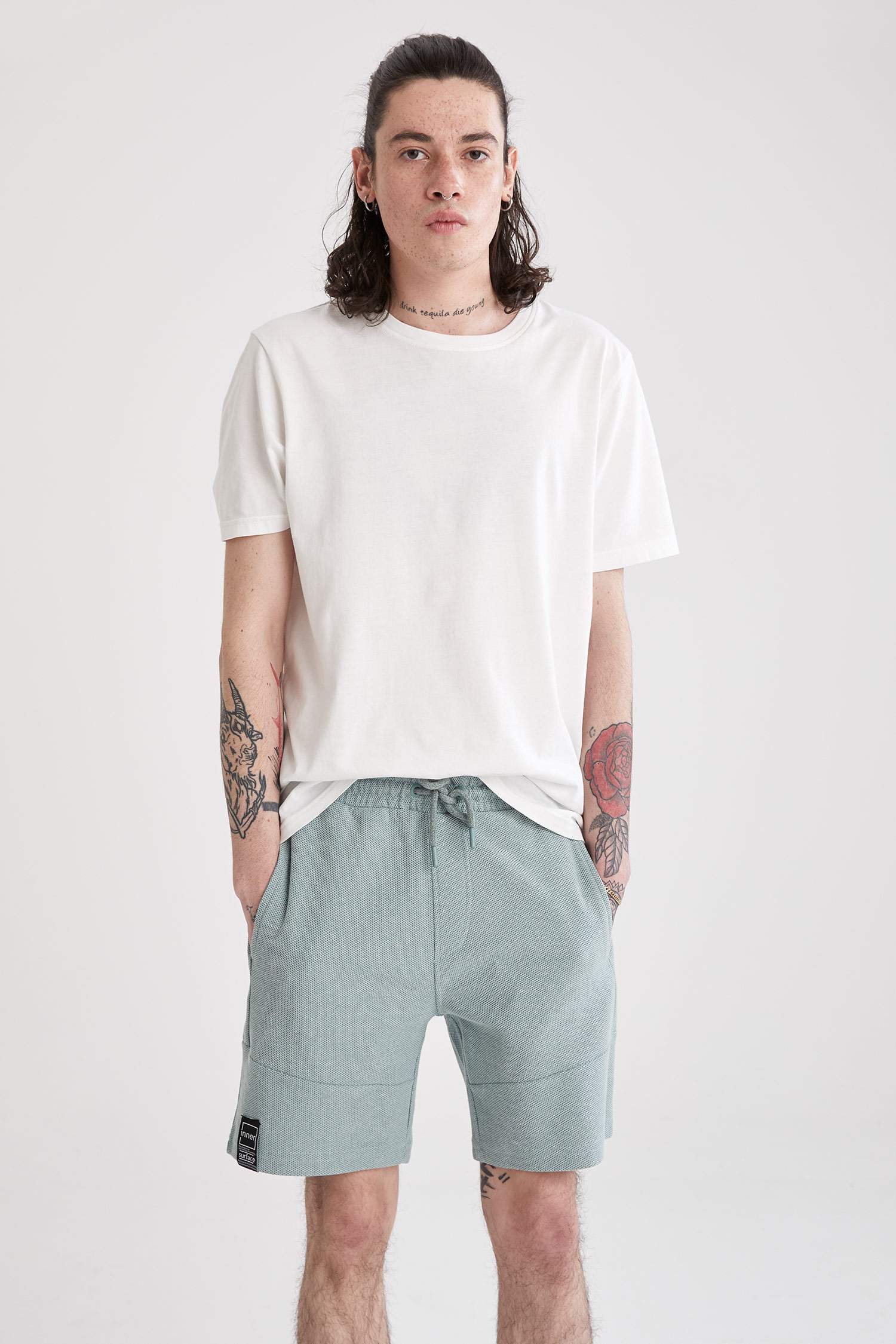 Slim Fit Beli Bağcıklı Basic Pamuklu Penye Şort
