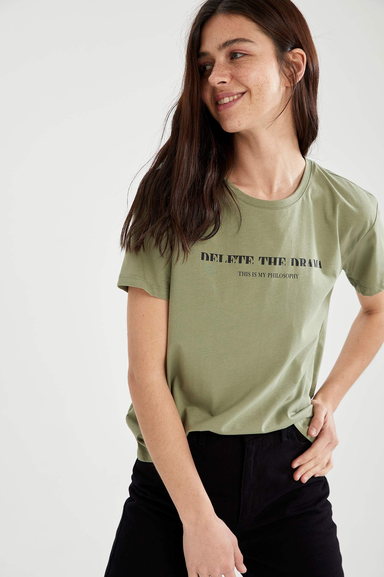Slogan Baskılı Pamuklu Relax Fit Kısa Kollu Tişört