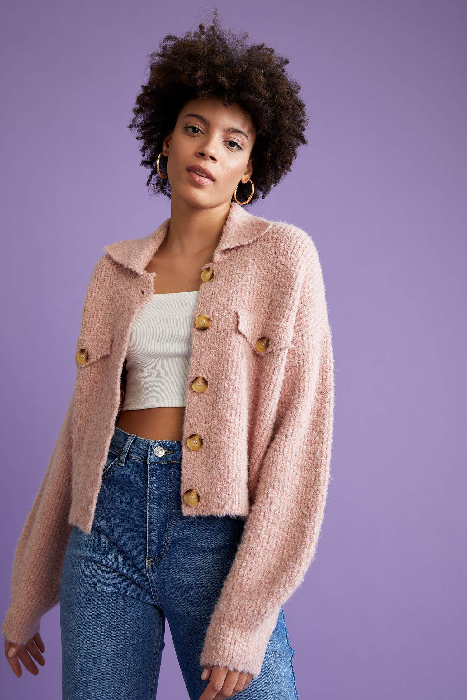 Coool Polo Yaka Relax Fit Crop Triko Hırka