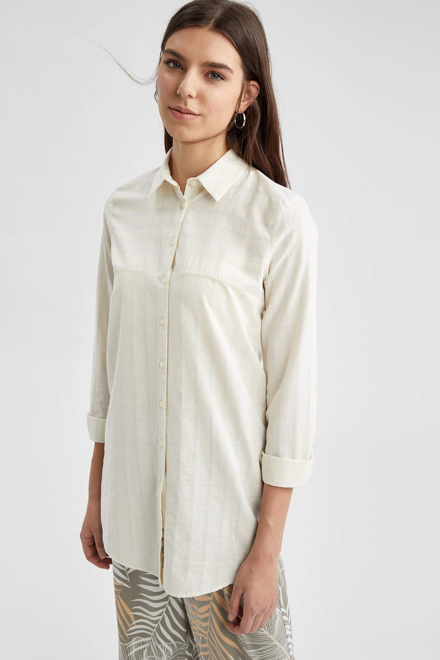 Çizgili Relax Fit Dokuma Poplin Gömlek Tunik