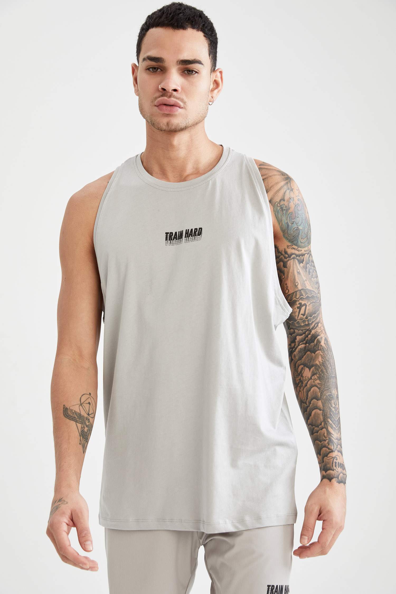 Ekstra Slim Fit Slogan Baskılı Kolsuz Spor Atlet