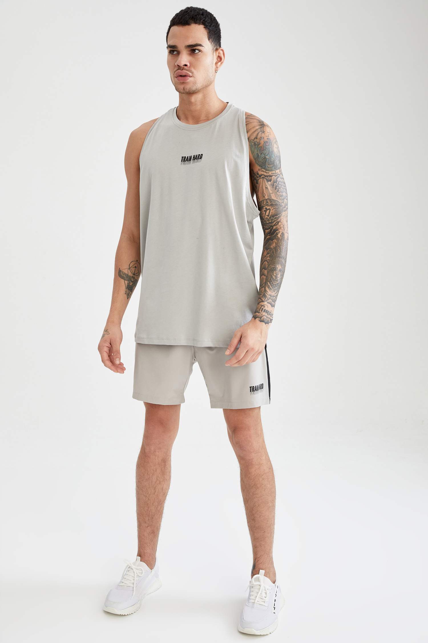 Ekstra Slim Fit Slogan Baskılı Kolsuz Spor Atlet