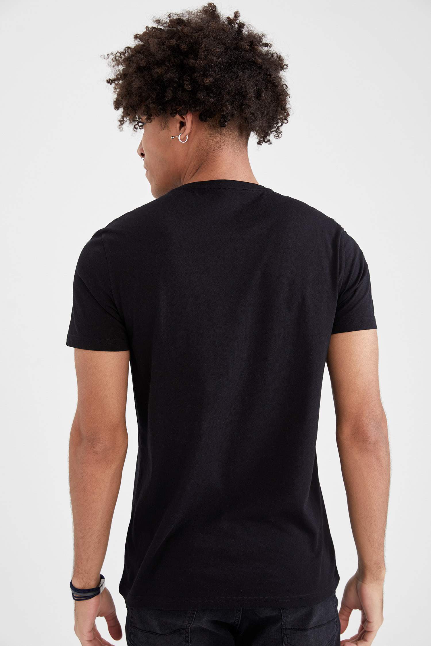 Slim Fit Bisiklet Yaka Baskılı Kısa Kollu Tişört