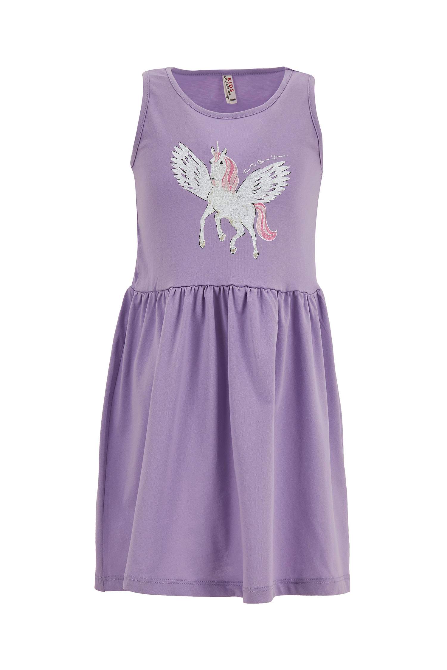 Kız Çocuk Unicorn Baskılı Kolsuz Elbise