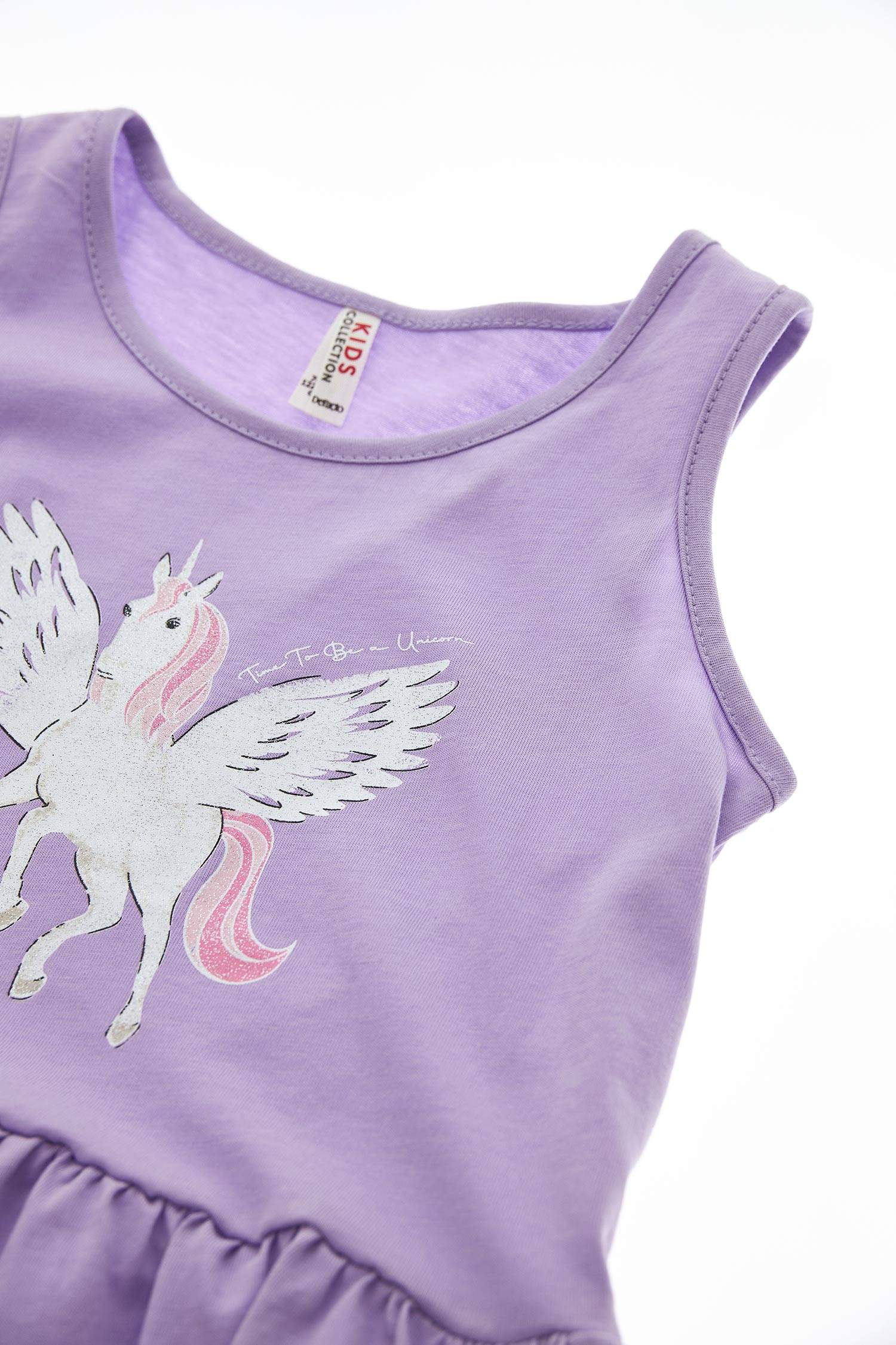Kız Çocuk Unicorn Baskılı Kolsuz Elbise