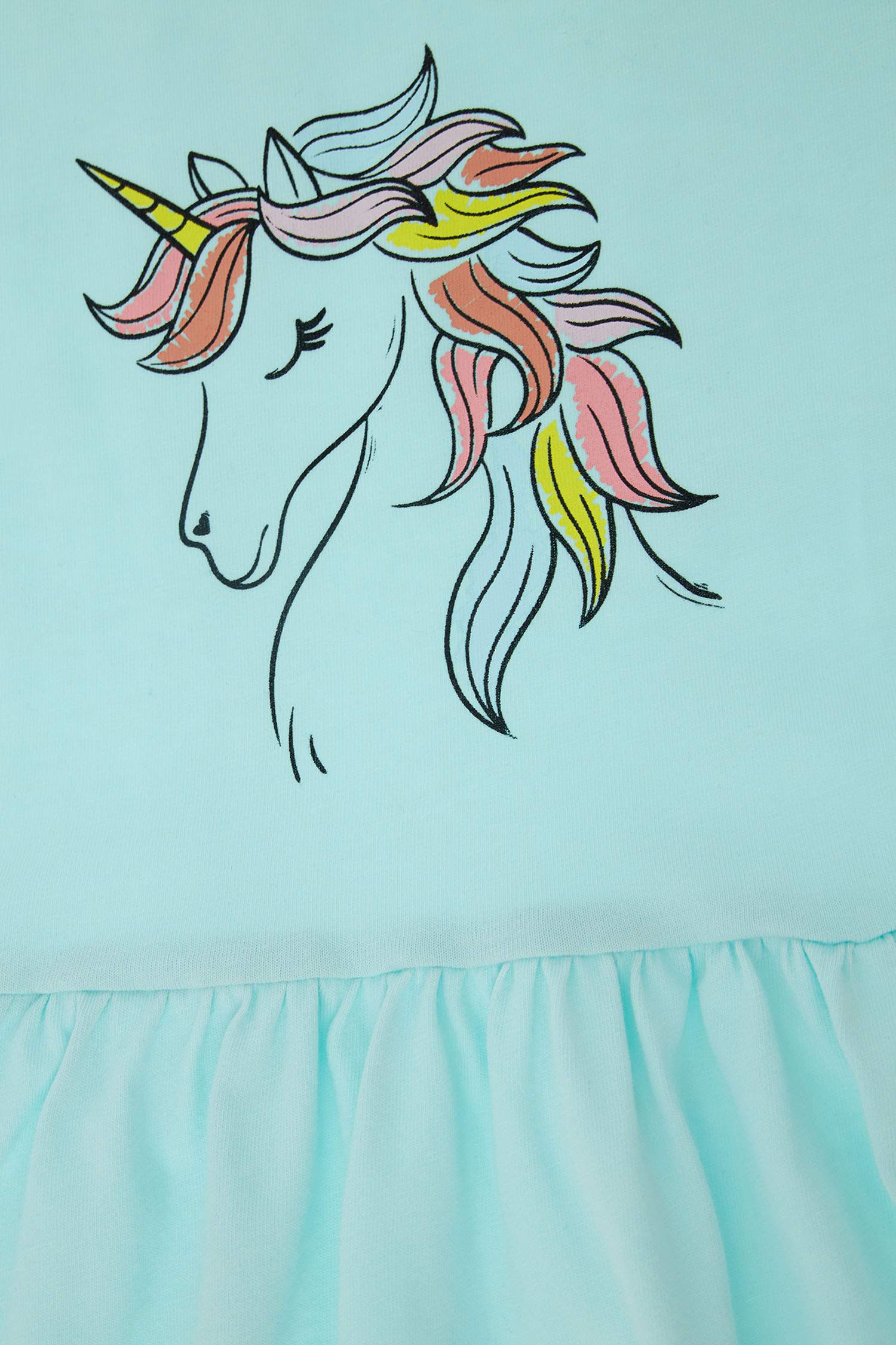 Kız Çocuk Unicorn Baskılı Kolsuz Elbise