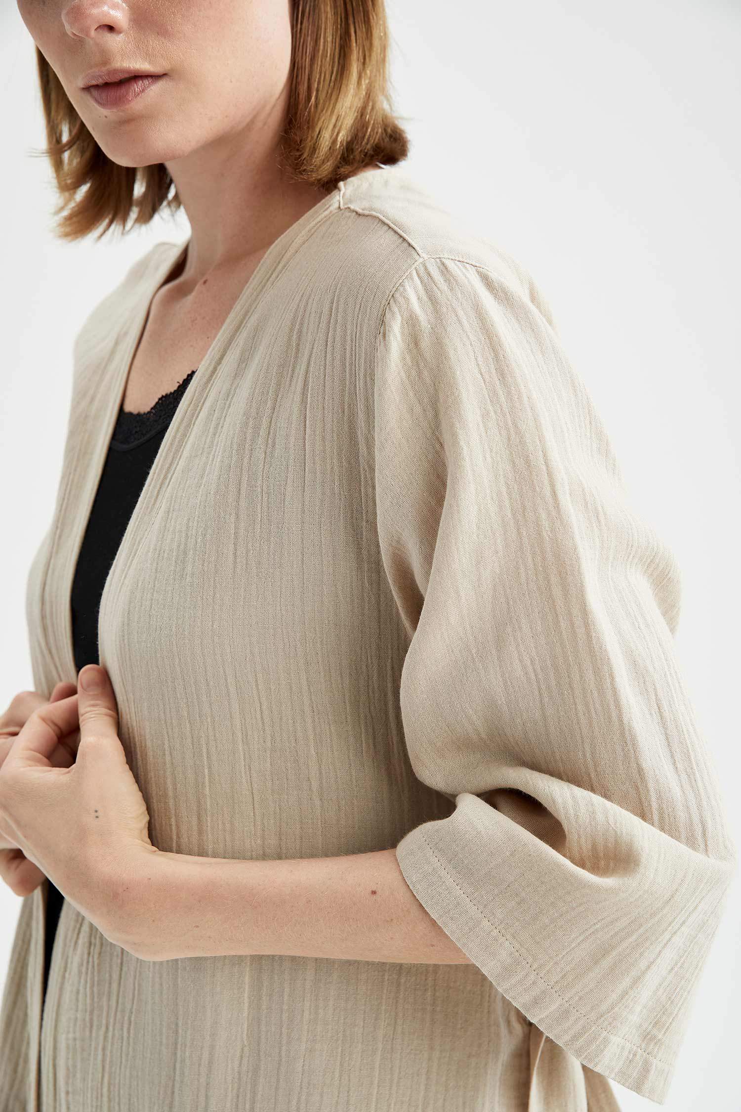 Basic Kuşaklı Pamuklu Yazlık Kimono
