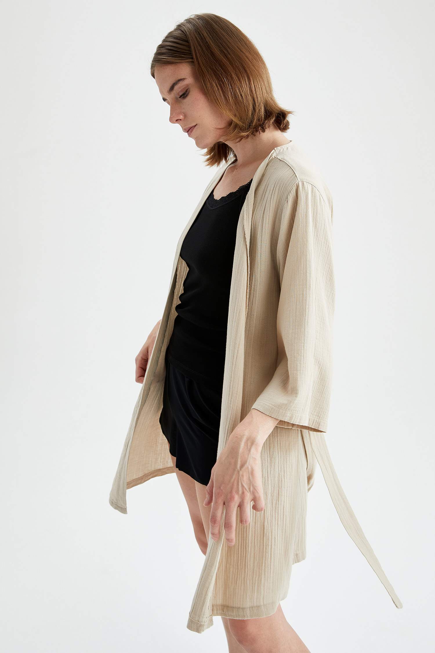 Basic Kuşaklı Pamuklu Yazlık Kimono