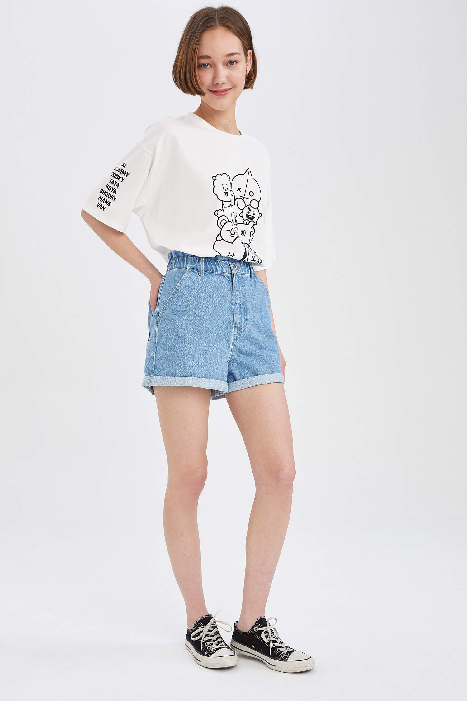 Paperbag Yüksek Belli Relax Fit Mini Jean Şort