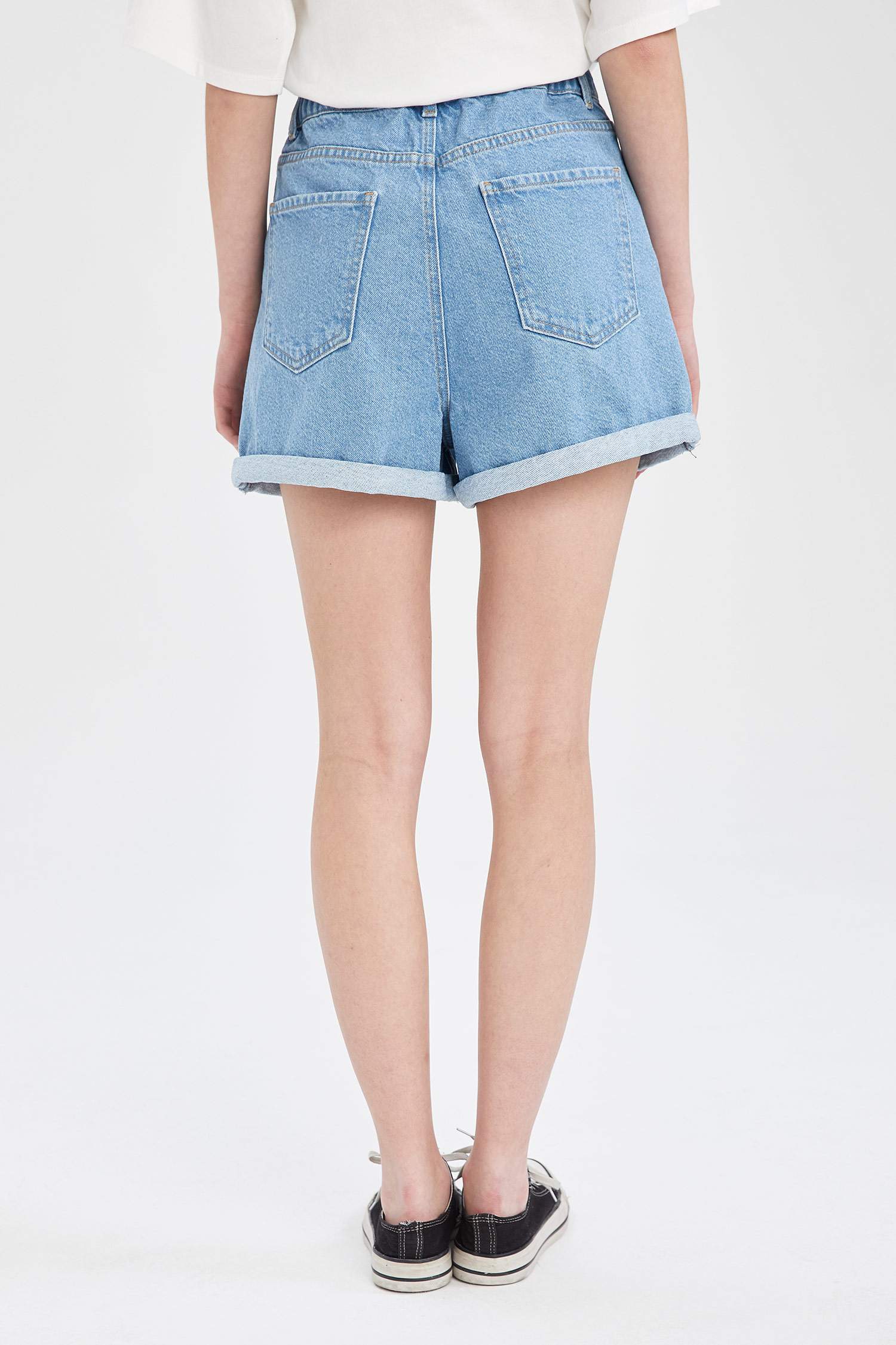 Paperbag Yüksek Belli Relax Fit Mini Jean Şort
