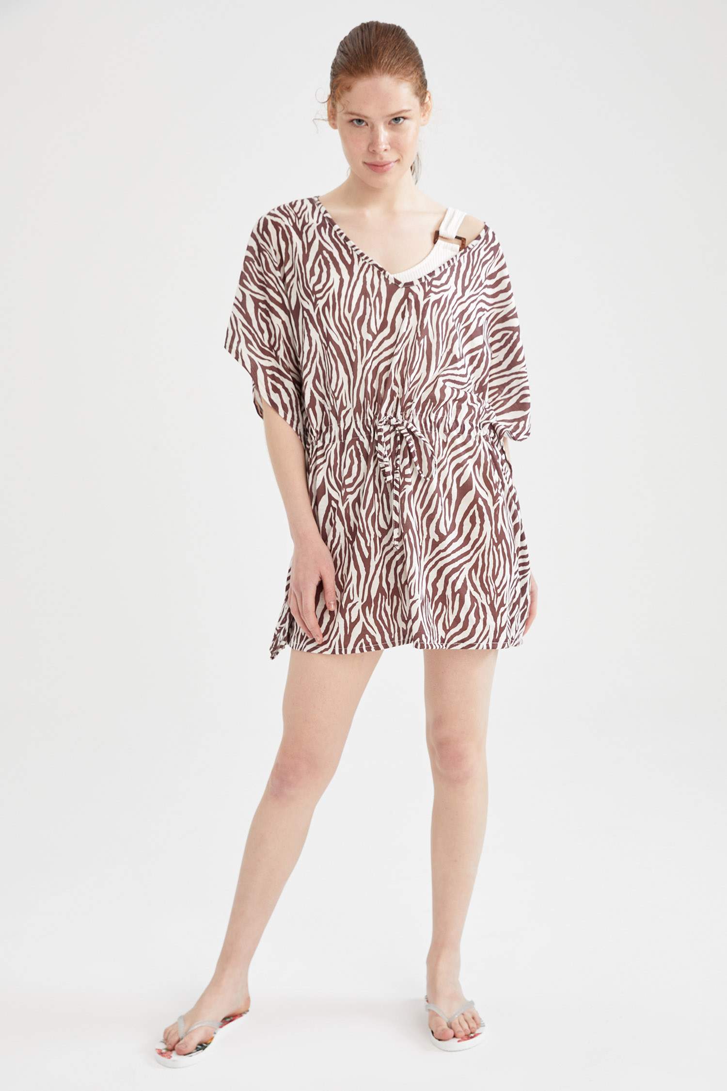 Zebra Desenli Bağcıklı Yazlık Kimono