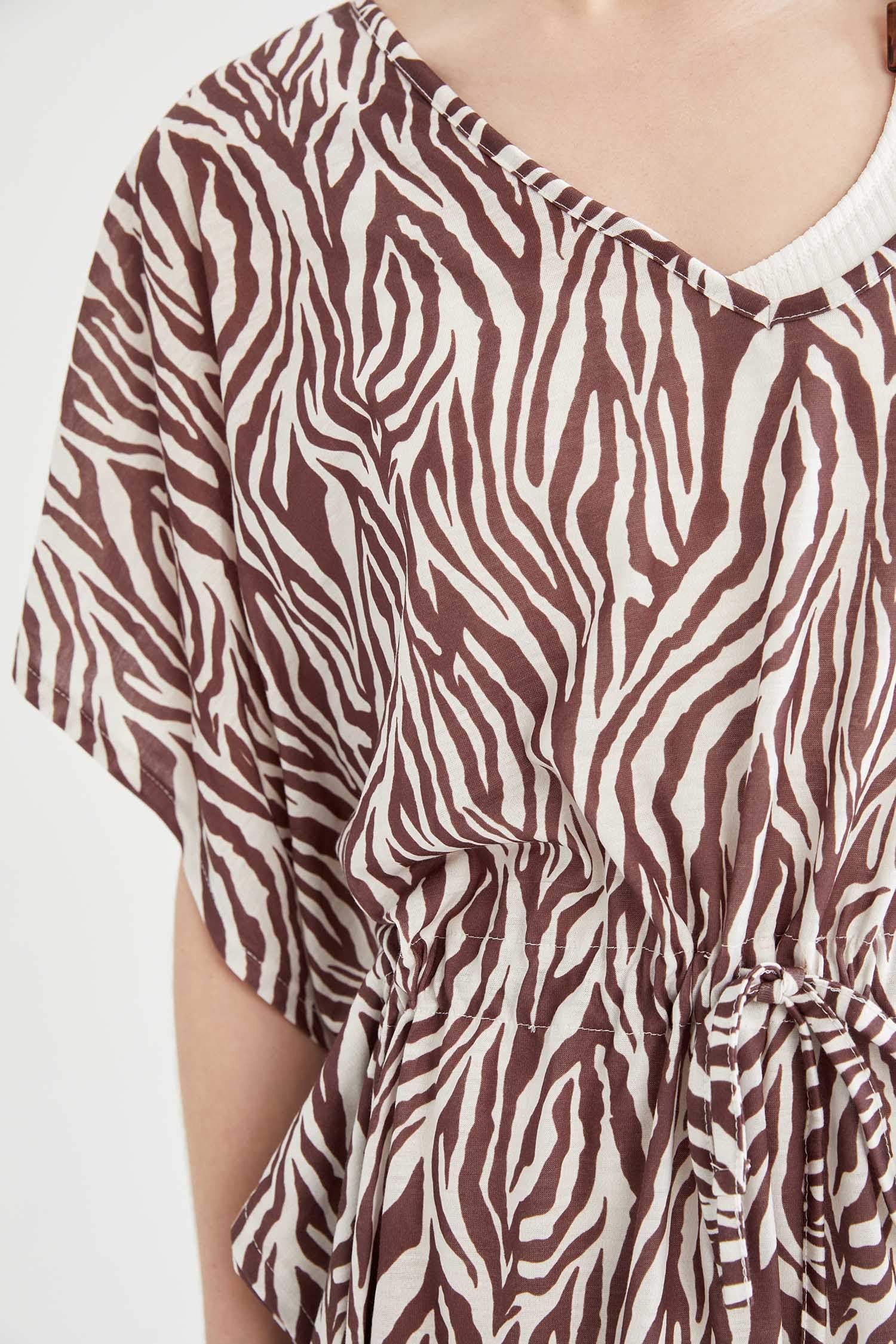 Zebra Desenli Bağcıklı Yazlık Kimono