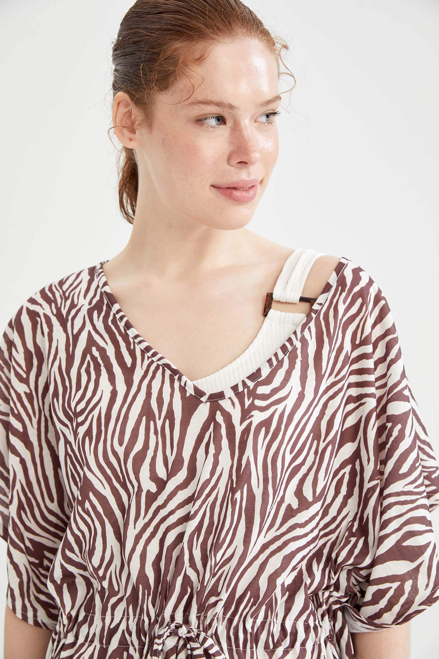 Zebra Desenli Bağcıklı Yazlık Kimono
