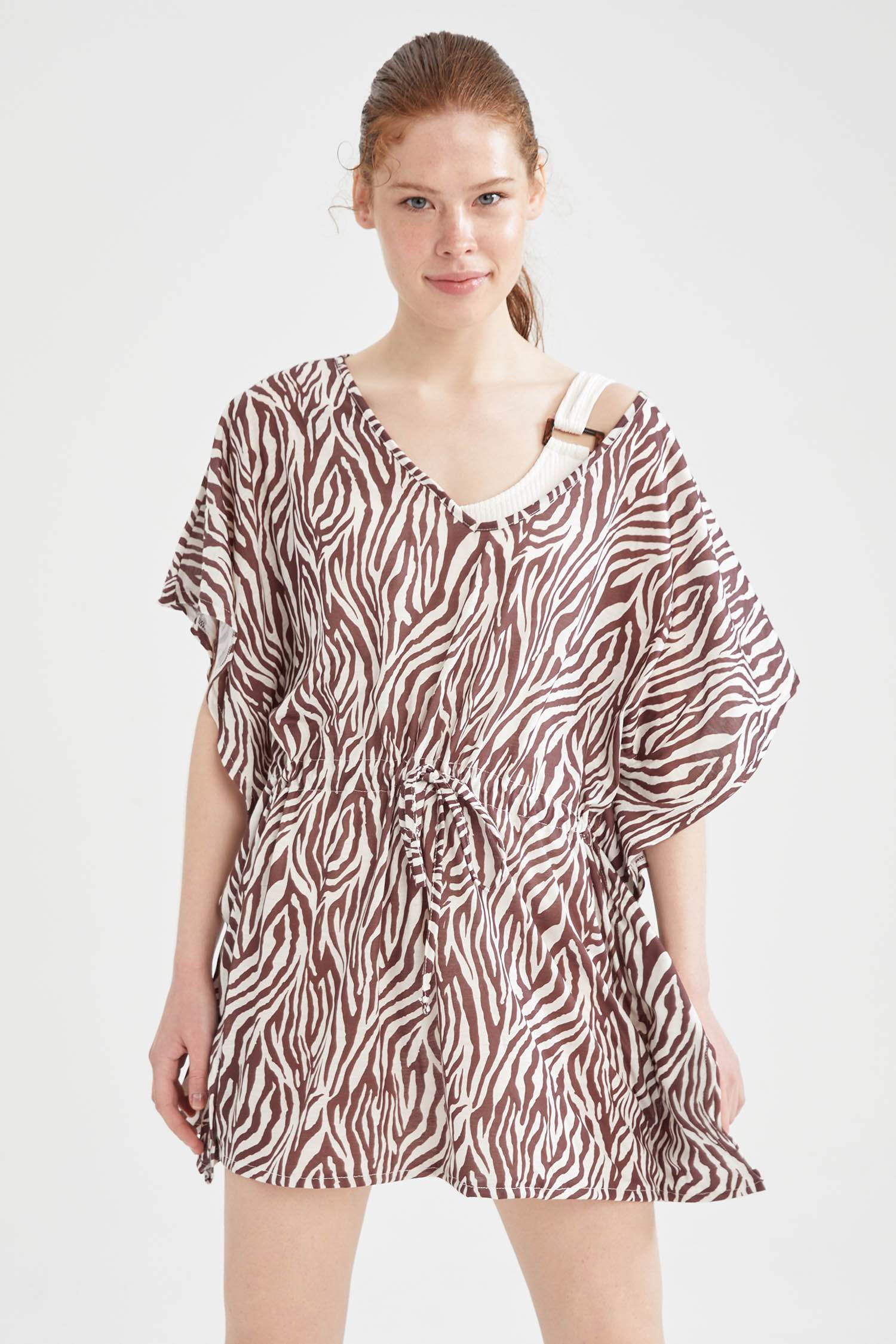 Zebra Desenli Bağcıklı Yazlık Kimono