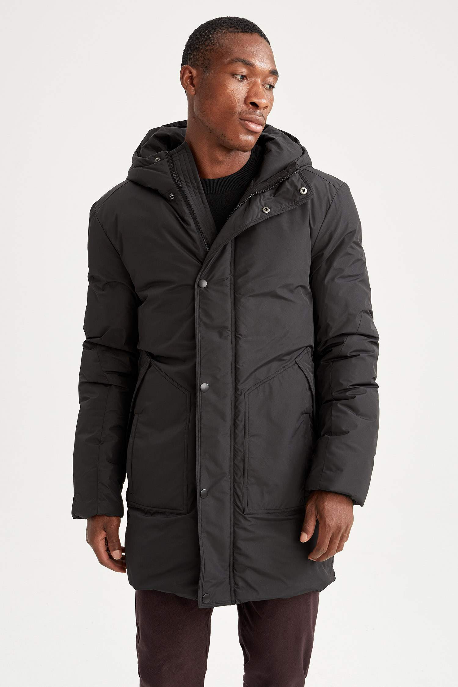 Oversize Fit Kapüşonlu Kalın Mont