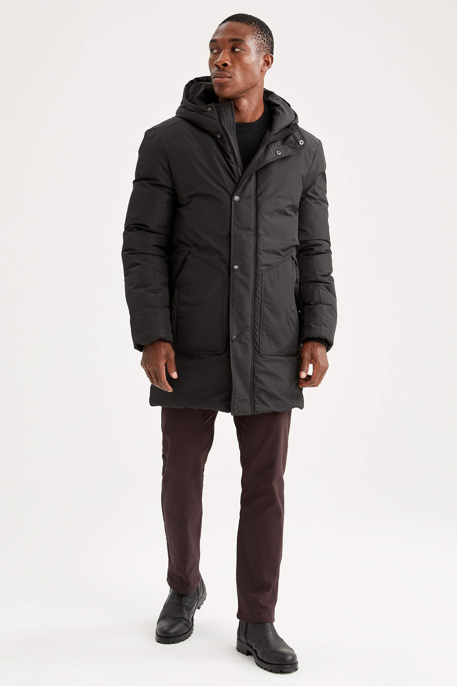 Oversize Fit Kapüşonlu Kalın Mont