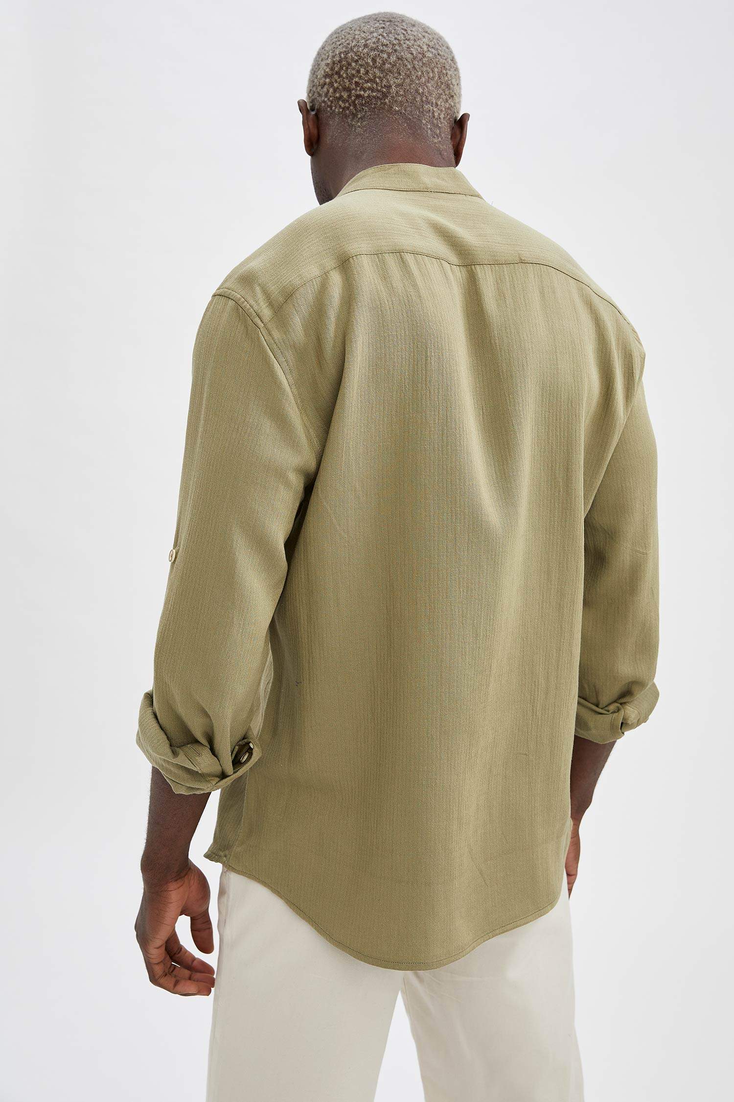 Modern Fit Hakim Yaka Uzun Kollu Keten Gömlek