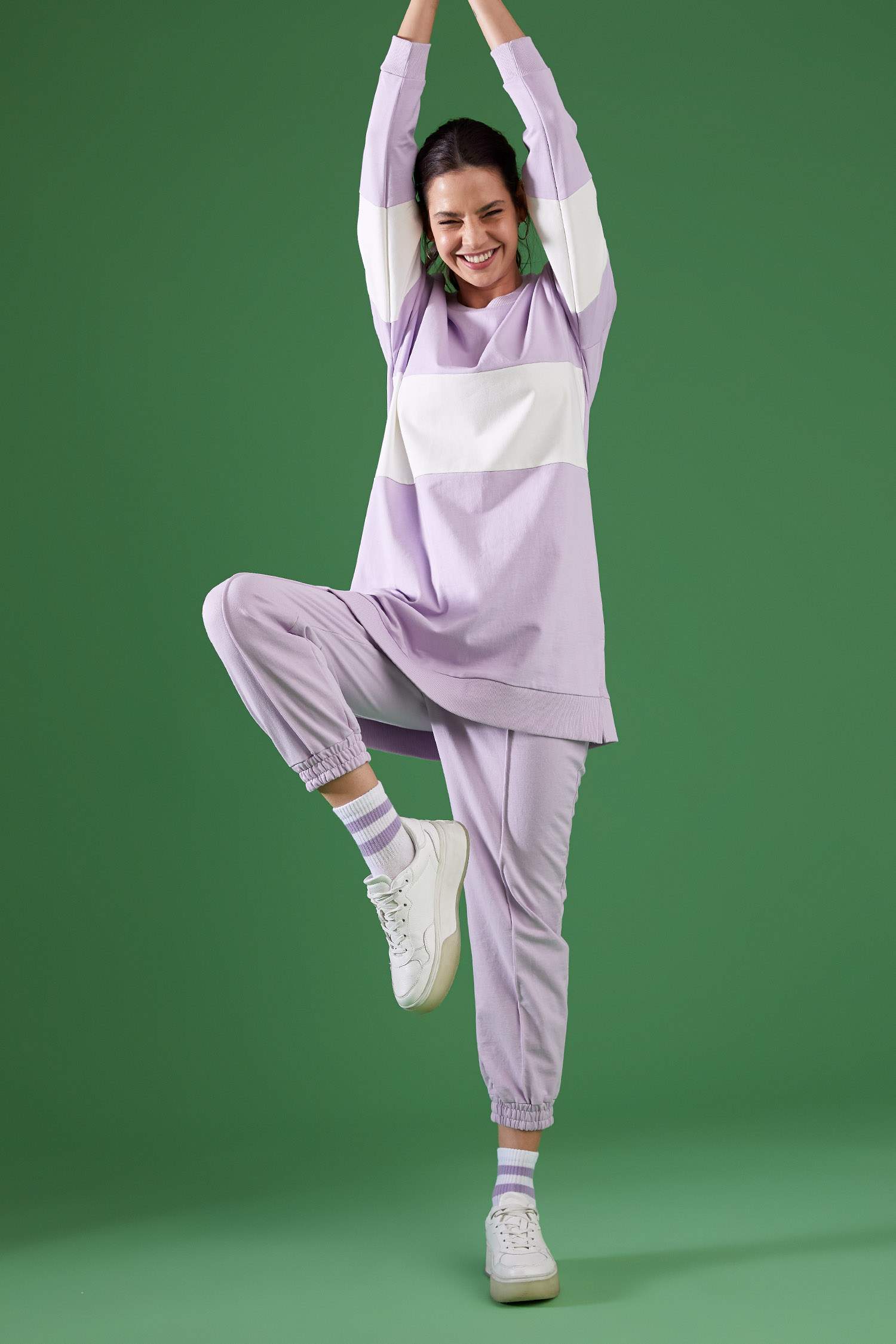 Relax Fit Renk Bloklu Sweat Tunik