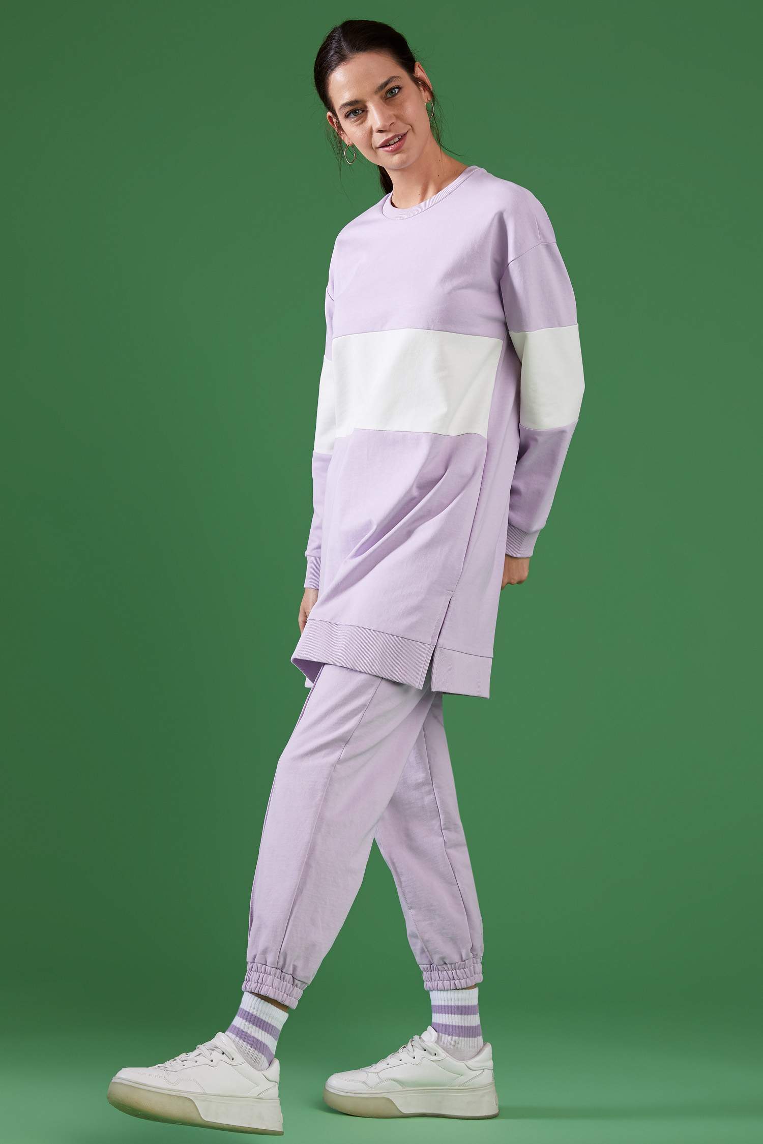 Relax Fit Renk Bloklu Sweat Tunik
