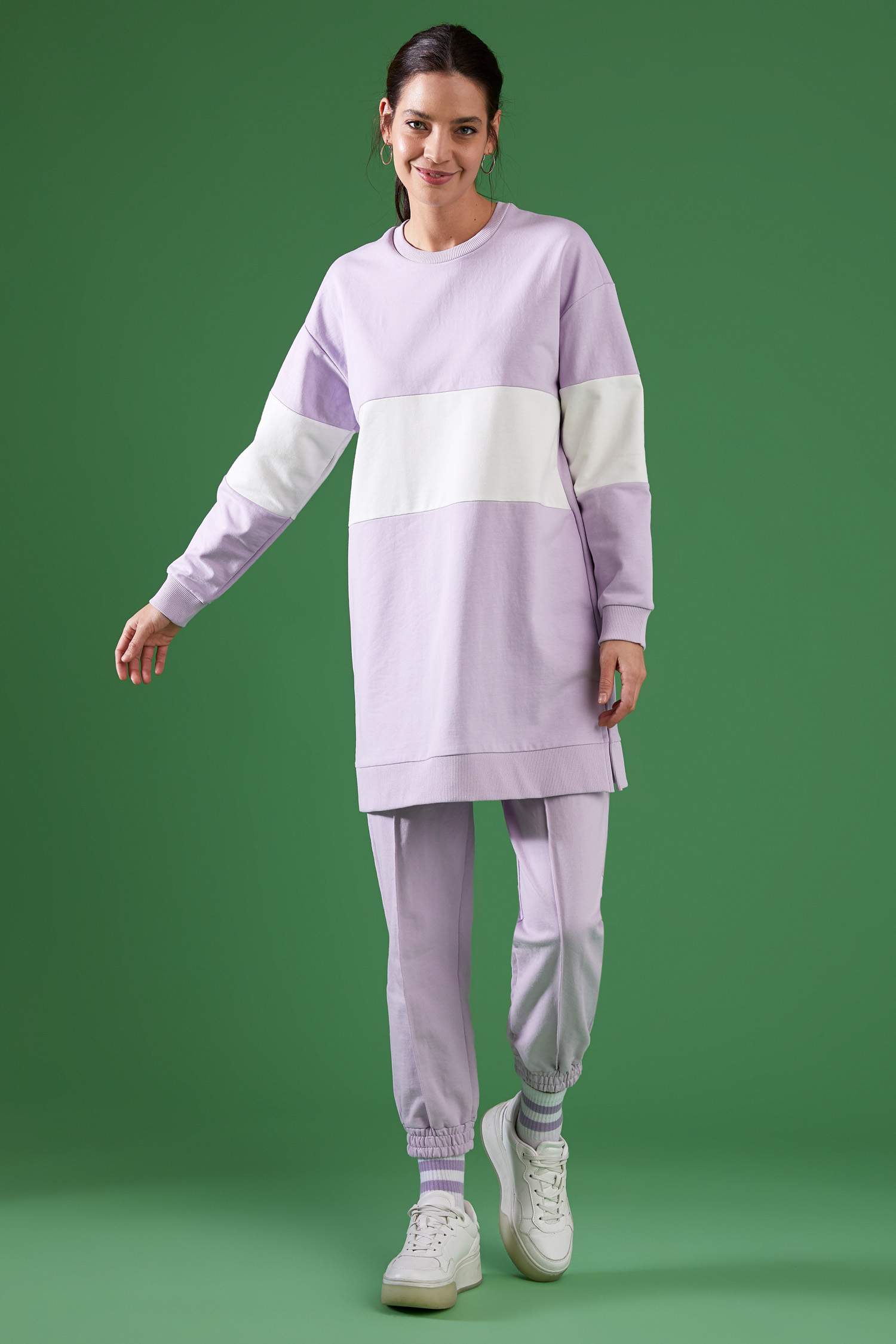 Relax Fit Renk Bloklu Sweat Tunik