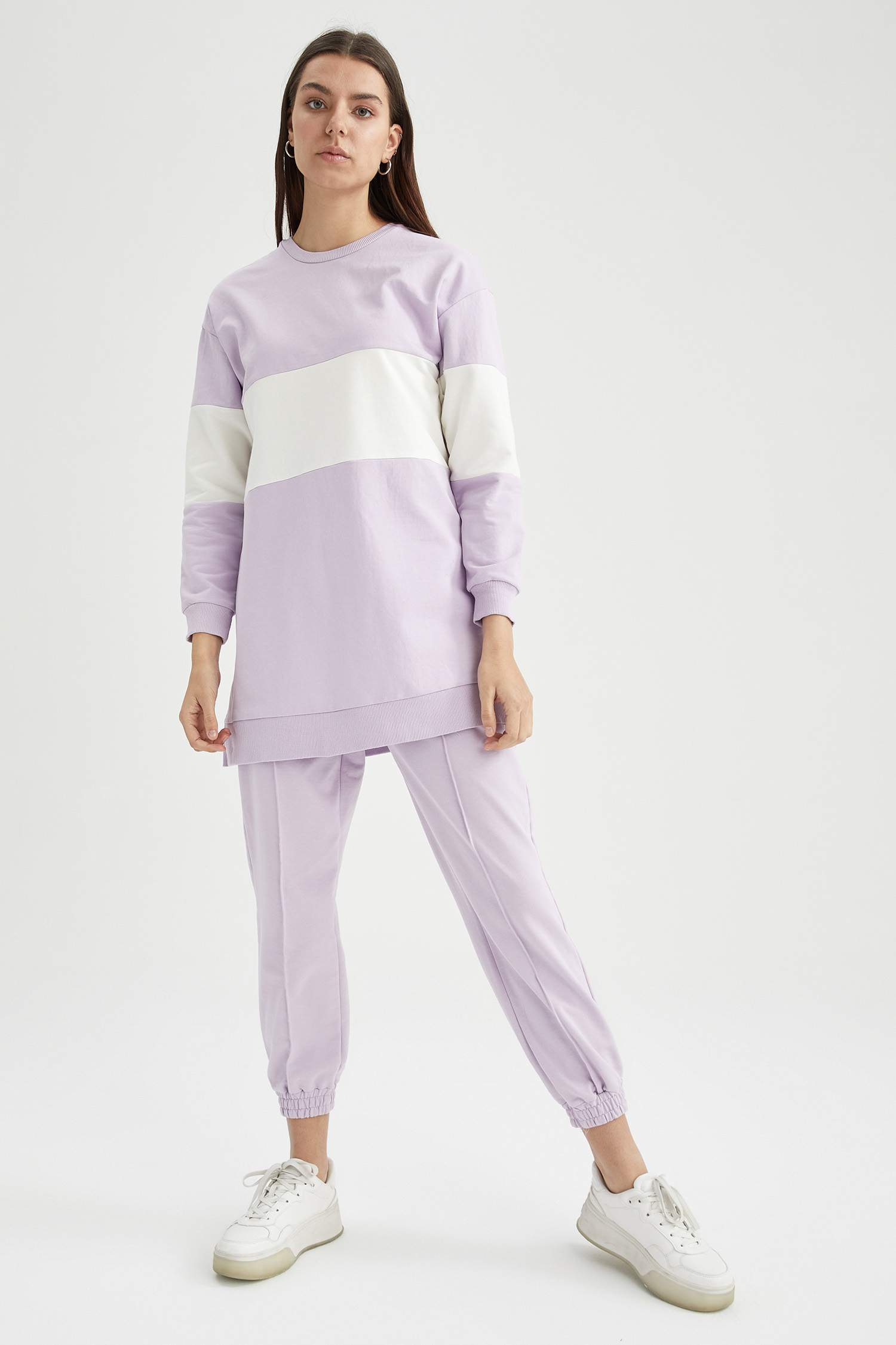 Relax Fit Renk Bloklu Sweat Tunik