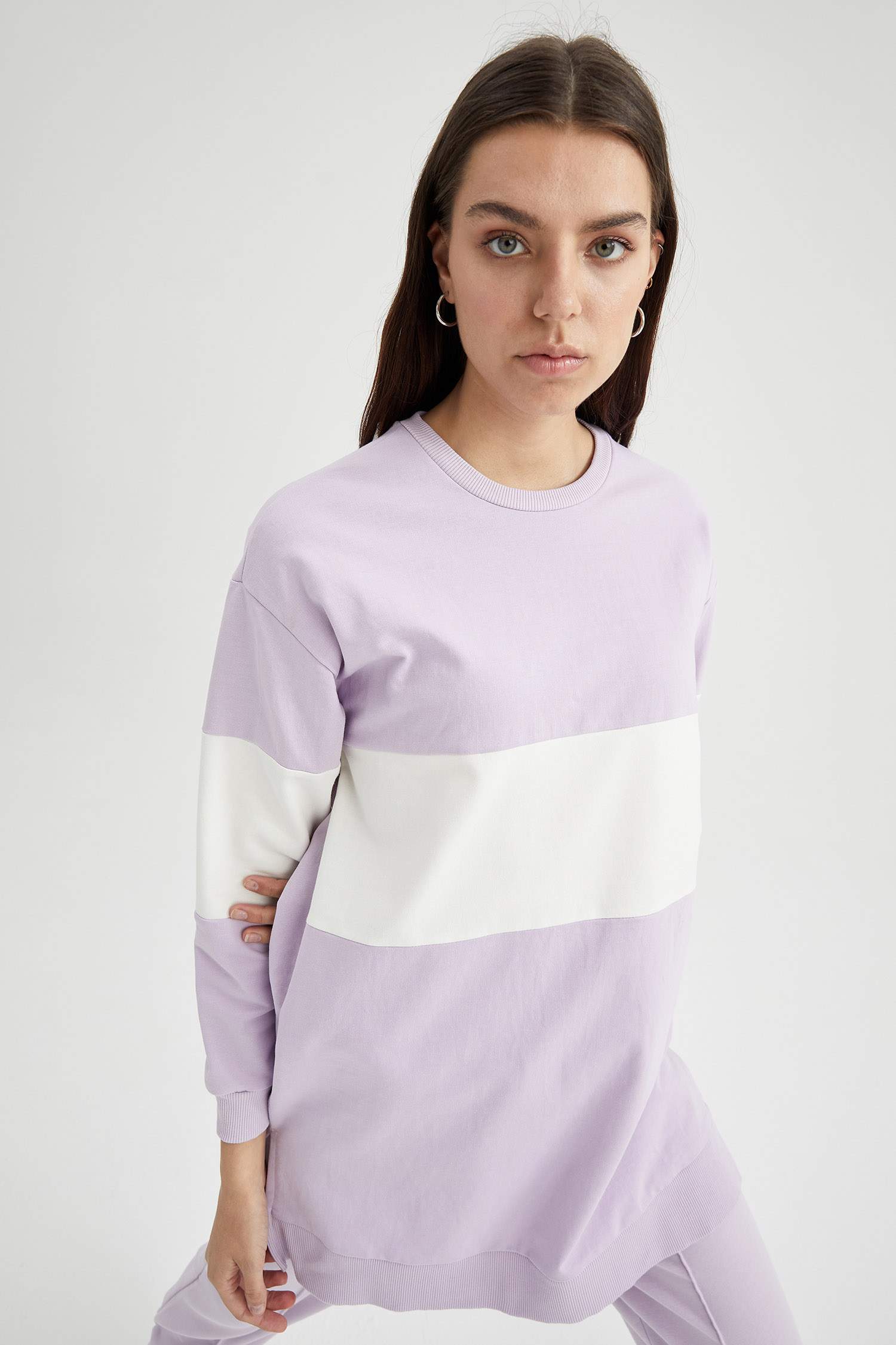 Relax Fit Renk Bloklu Sweat Tunik
