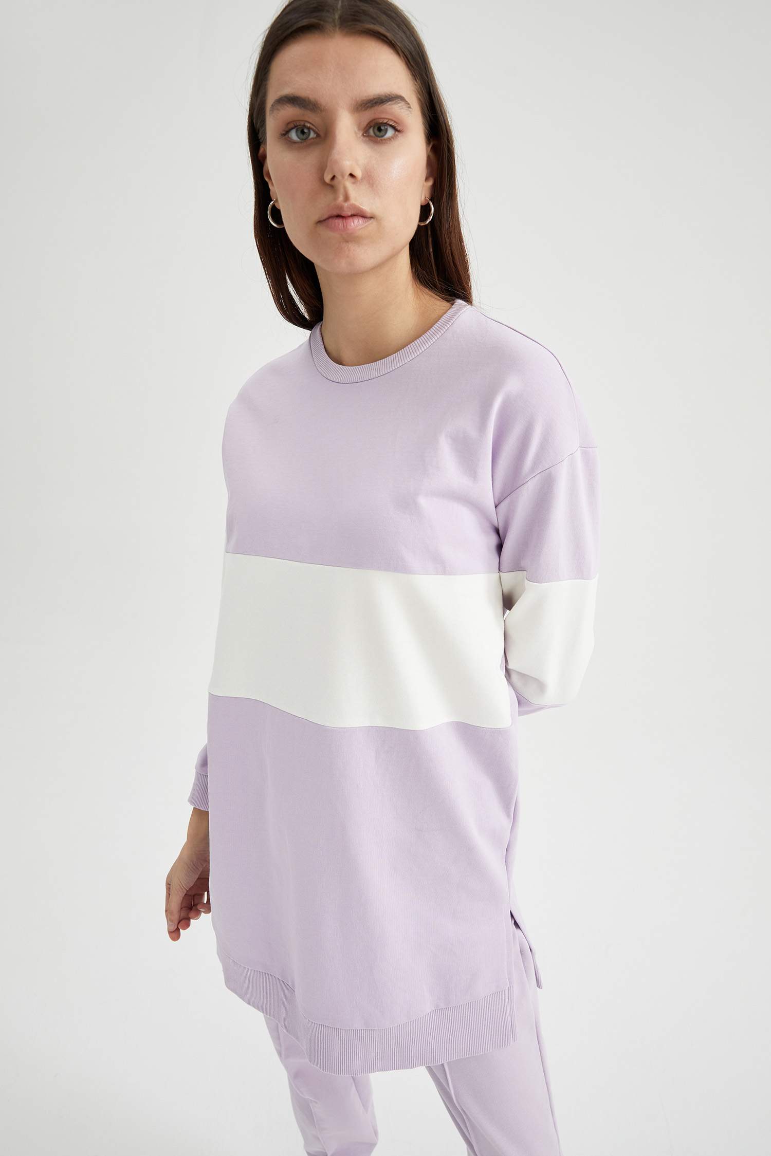 Relax Fit Renk Bloklu Sweat Tunik