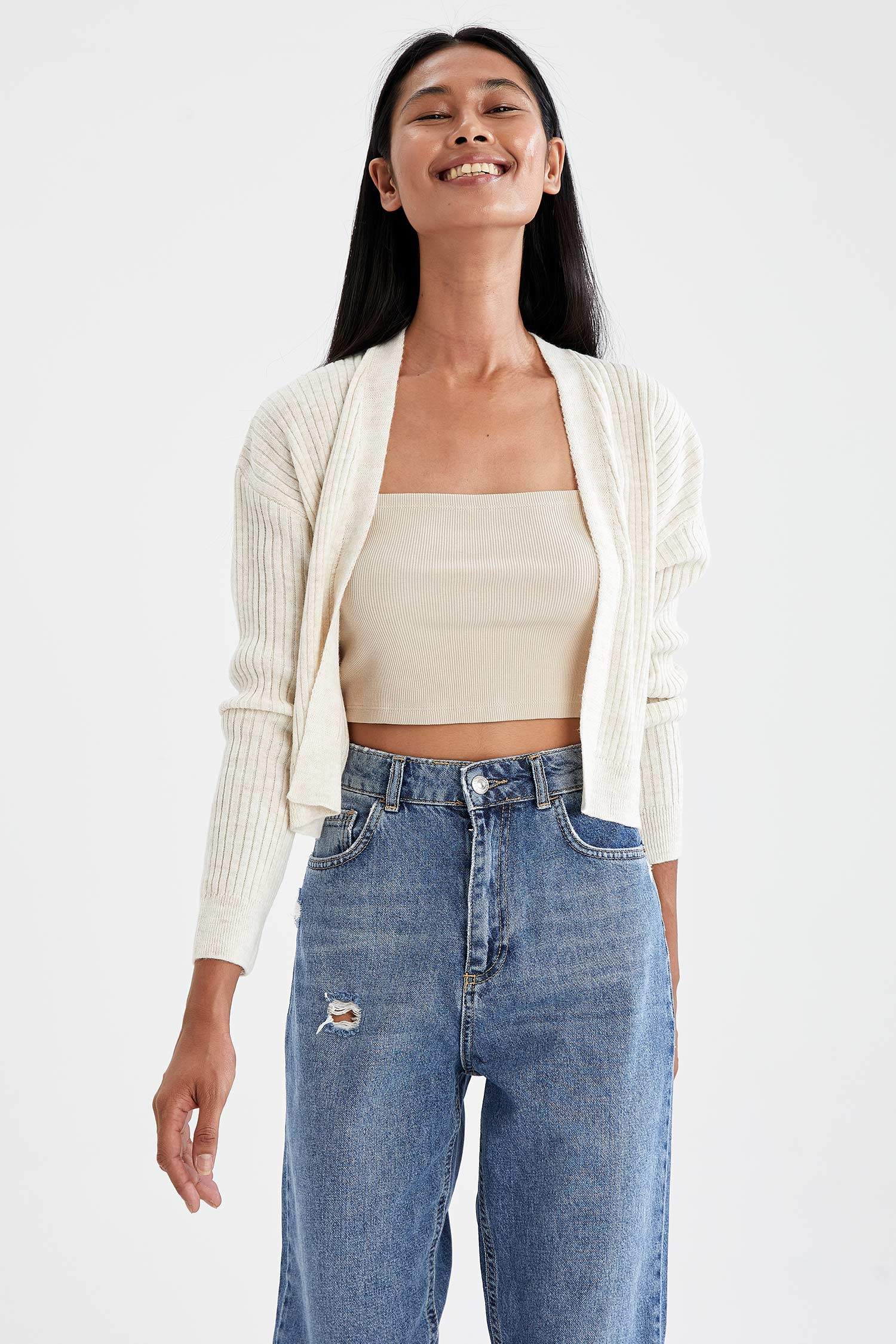 Basic V Yaka Crop Triko Hırka