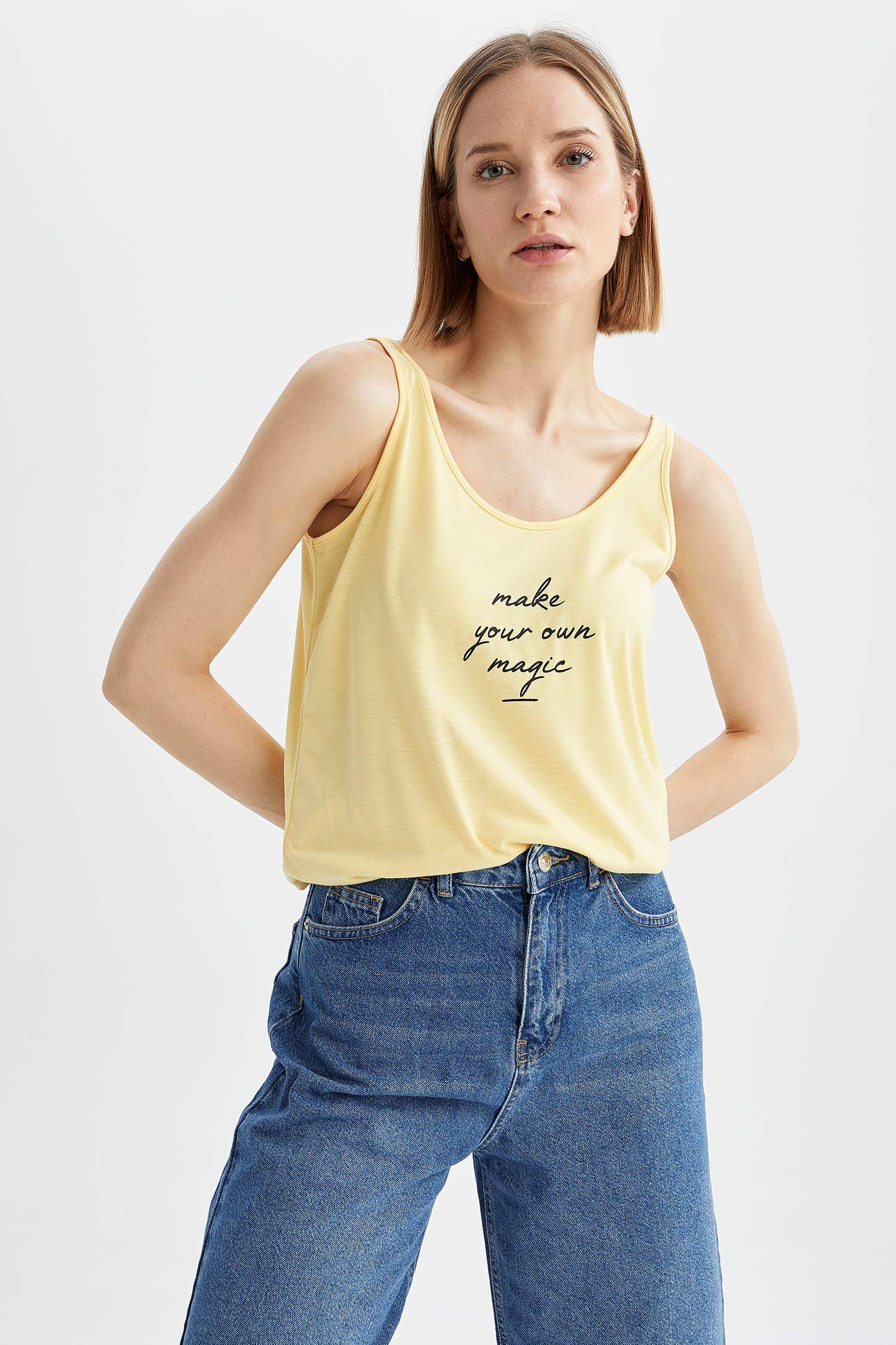 Slogan Baskılı Askılı Relax Fit Atlet