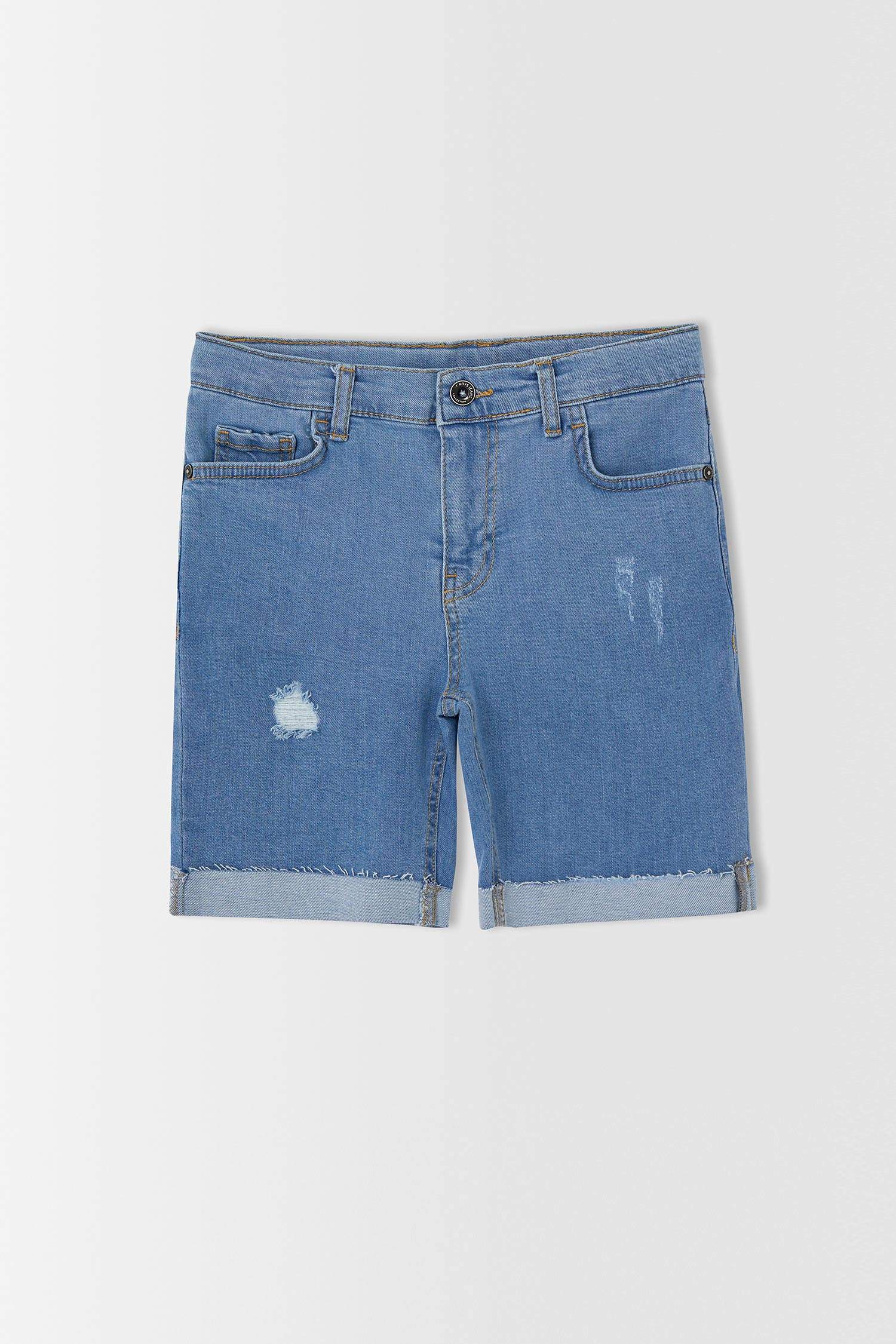 Erkek Çocuk Regular Fit Yıpratma Detaylı Jean Bermuda Şort