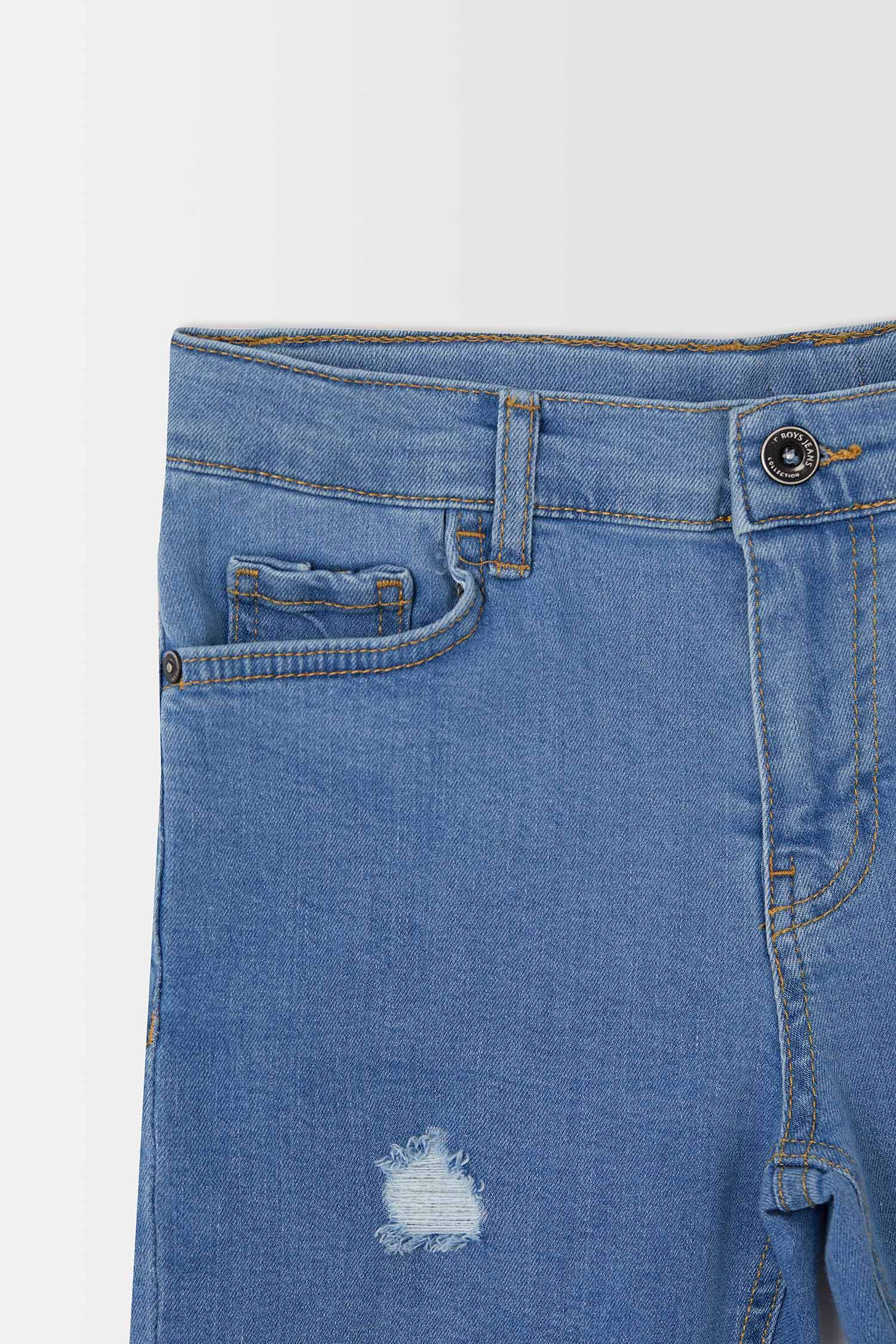 Erkek Çocuk Regular Fit Yıpratma Detaylı Jean Bermuda Şort