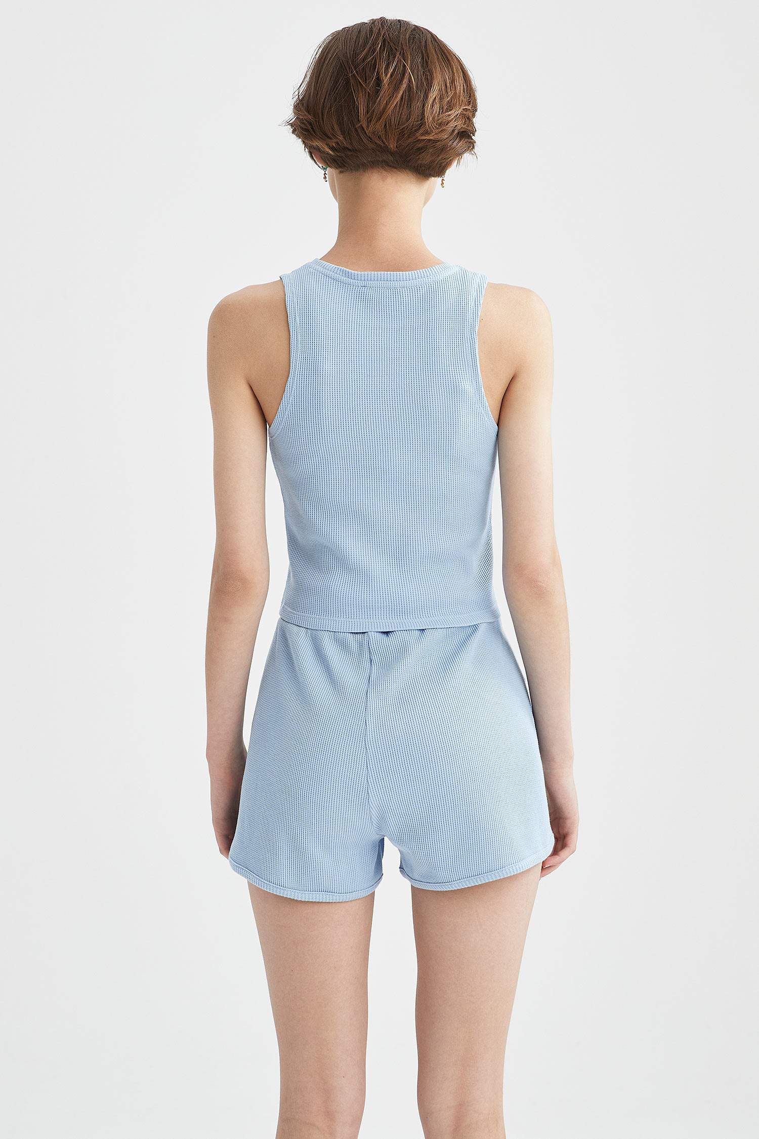 Coool Halter Yaka Yazı İşlemeli Waffle Crop Atlet