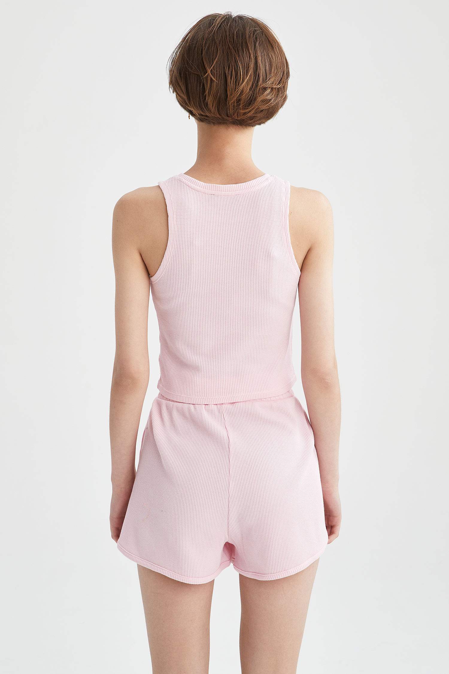 Coool Halter Yaka Yazı İşlemeli Waffle Crop Atlet