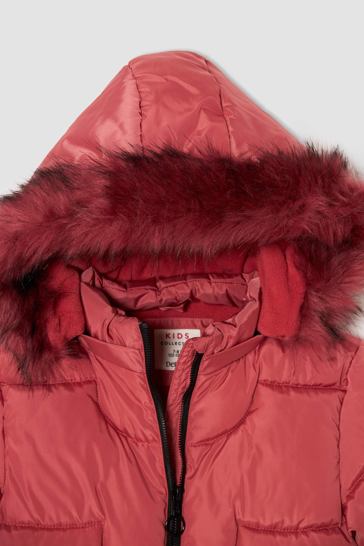 Kız Çocuk Kapüşonlu Suni Kürklü İçi Polar Astarlı Kapitone Parka