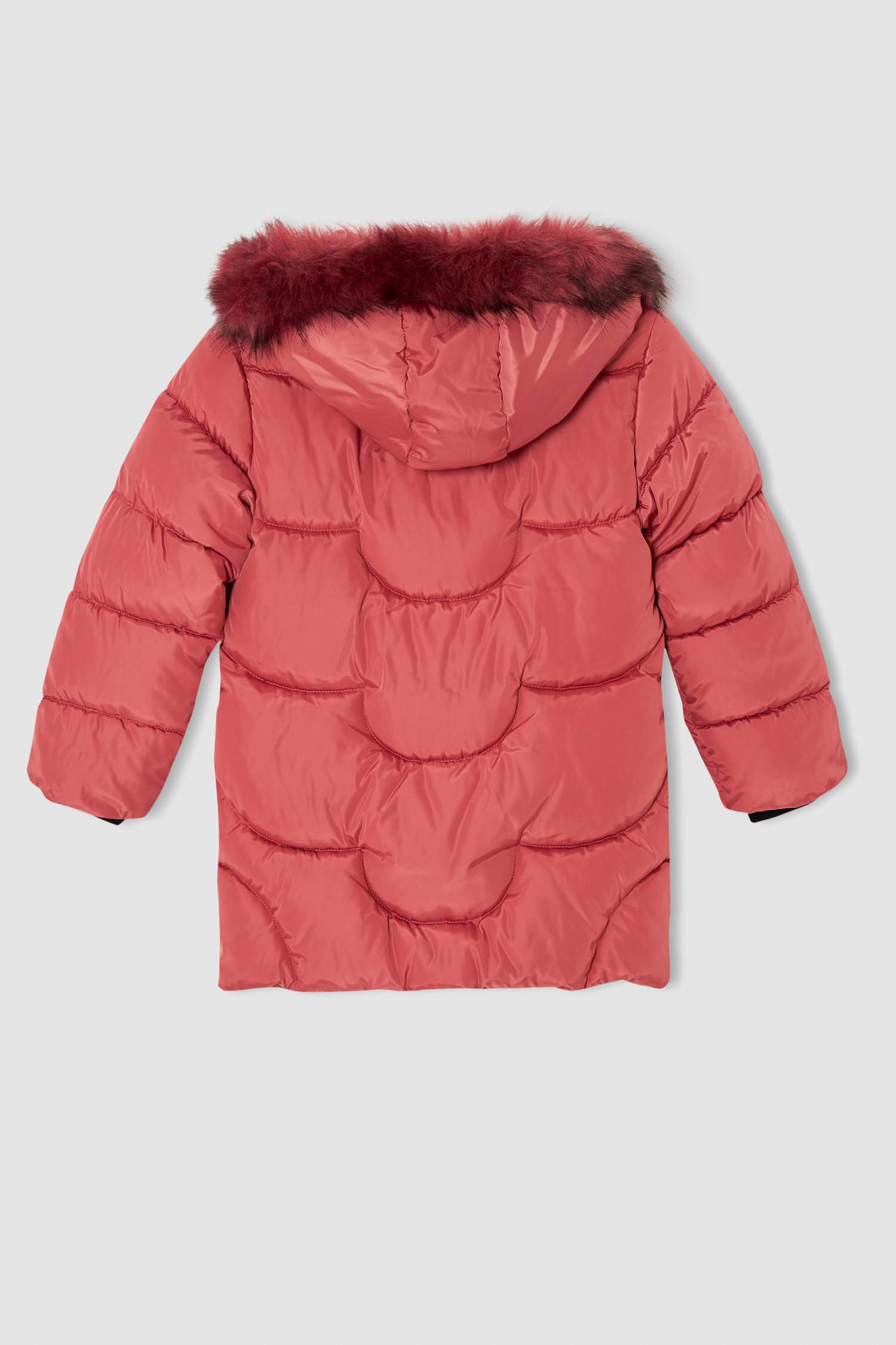 Kız Çocuk Kapüşonlu Suni Kürklü İçi Polar Astarlı Kapitone Parka
