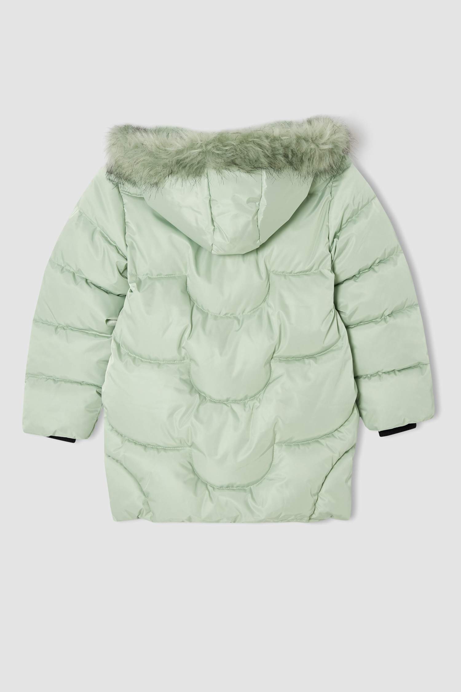 Kız Çocuk Kapüşonlu Suni Kürklü İçi Polar Astarlı Kapitone Parka