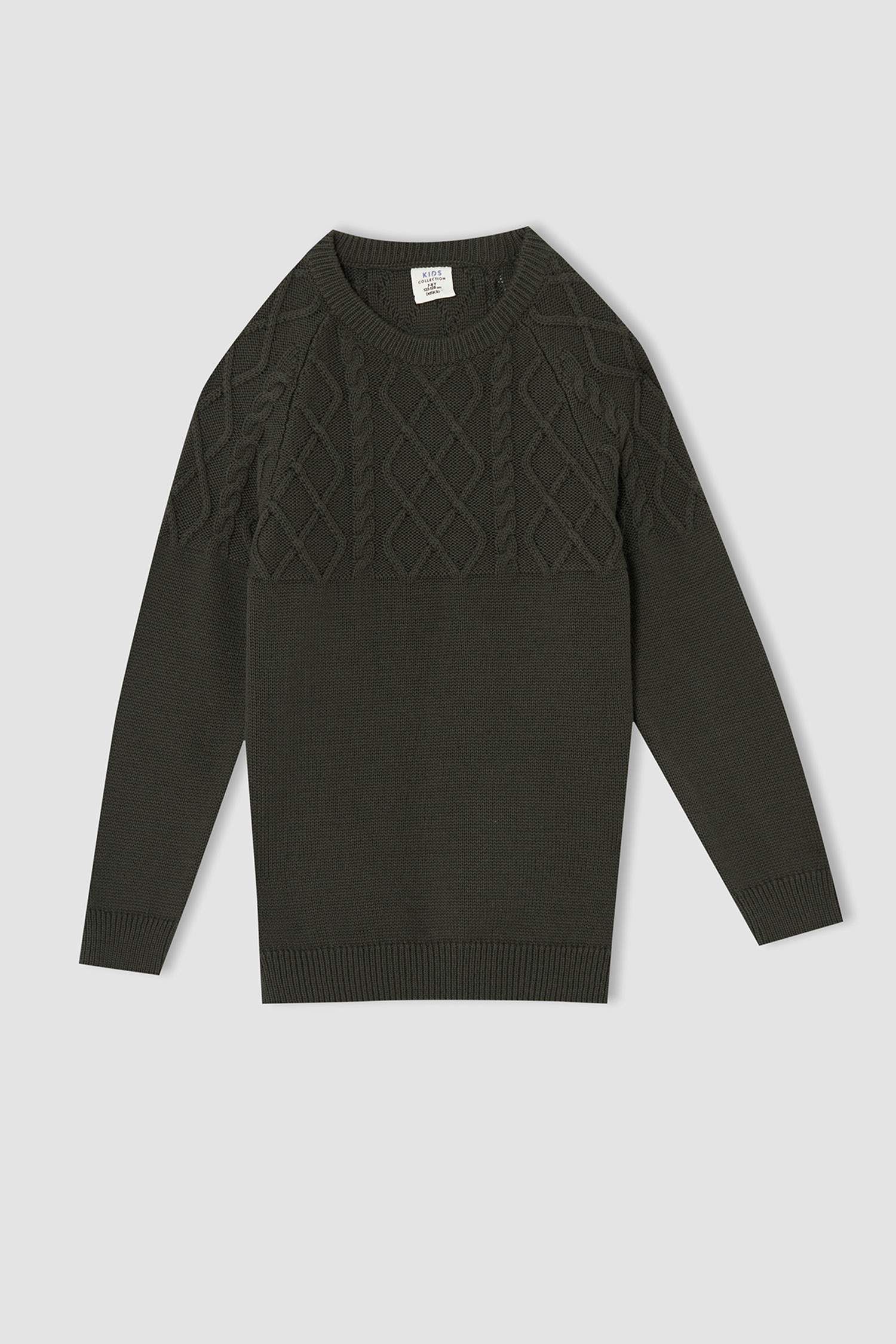 Erkek Çocuk Slim Fit Saç Örgülü Triko Kazak