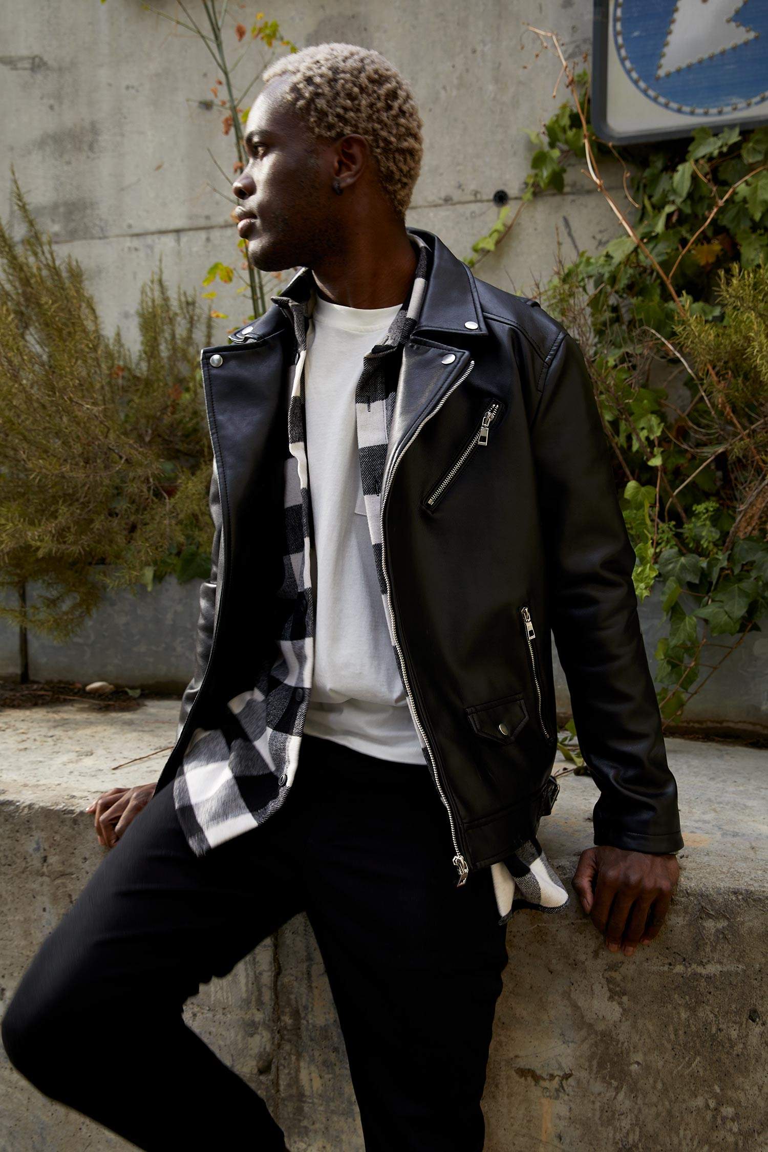 Slim Fit Suni Deri Biker Mont