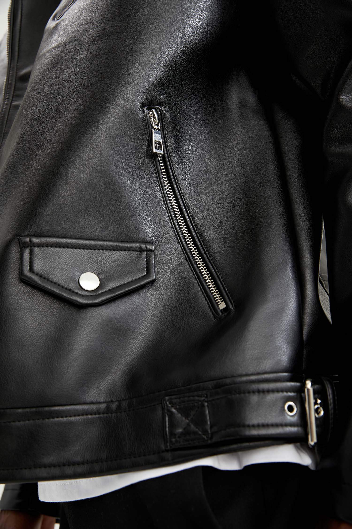 Slim Fit Suni Deri Biker Mont