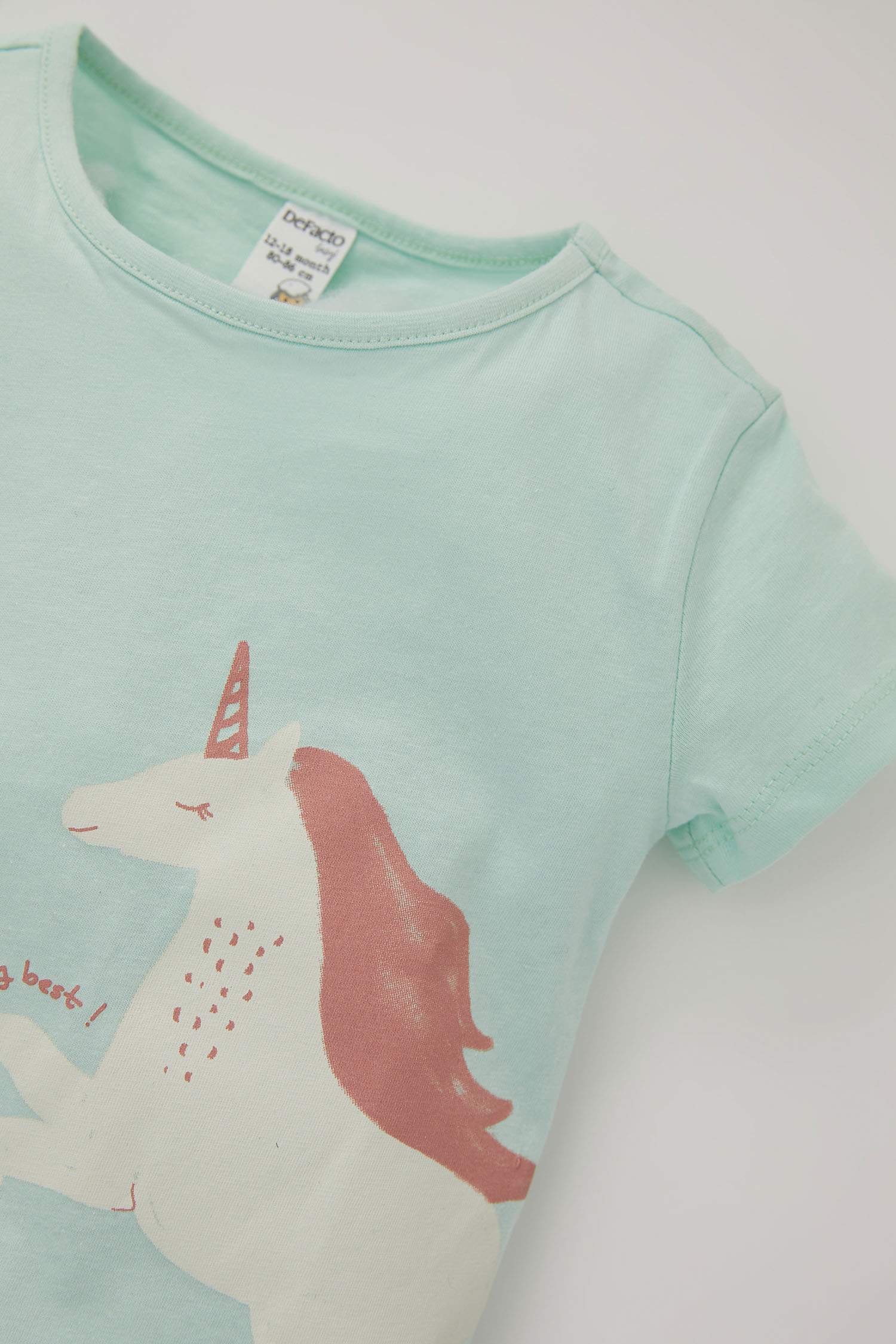 Kız Bebek Unicorn Baskılı Kısa Kollu Pamuklu Tişört