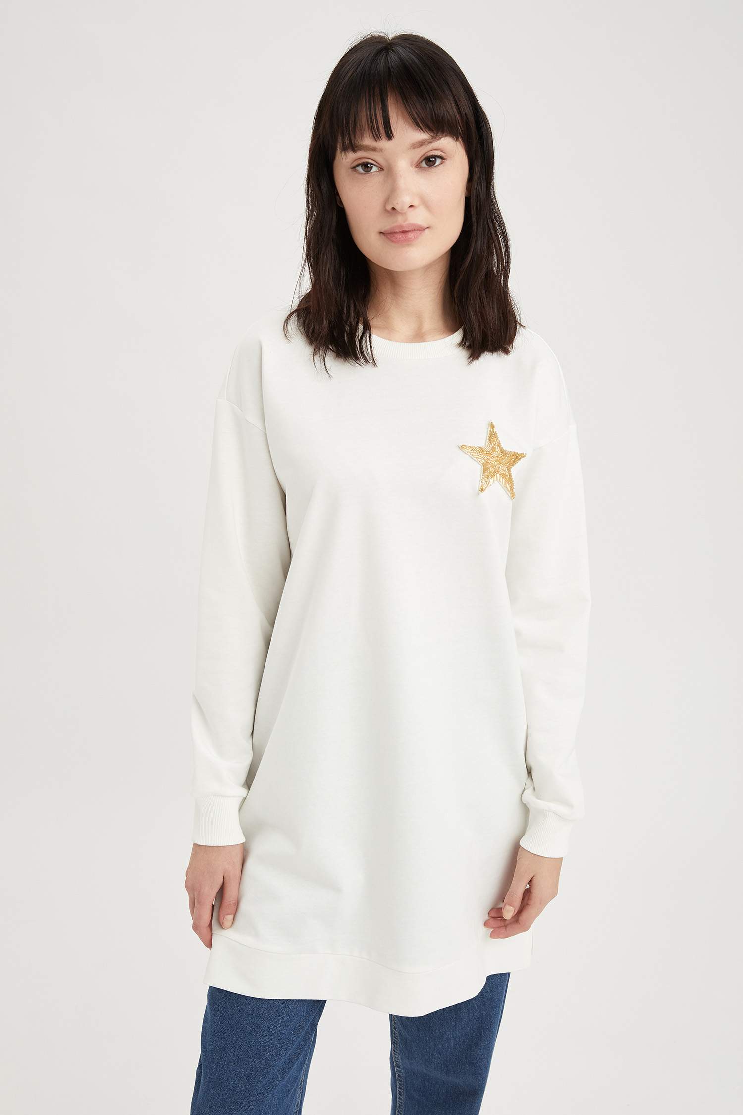 Payetli Yıldız Detaylı Relax Fit Sweat Tunik