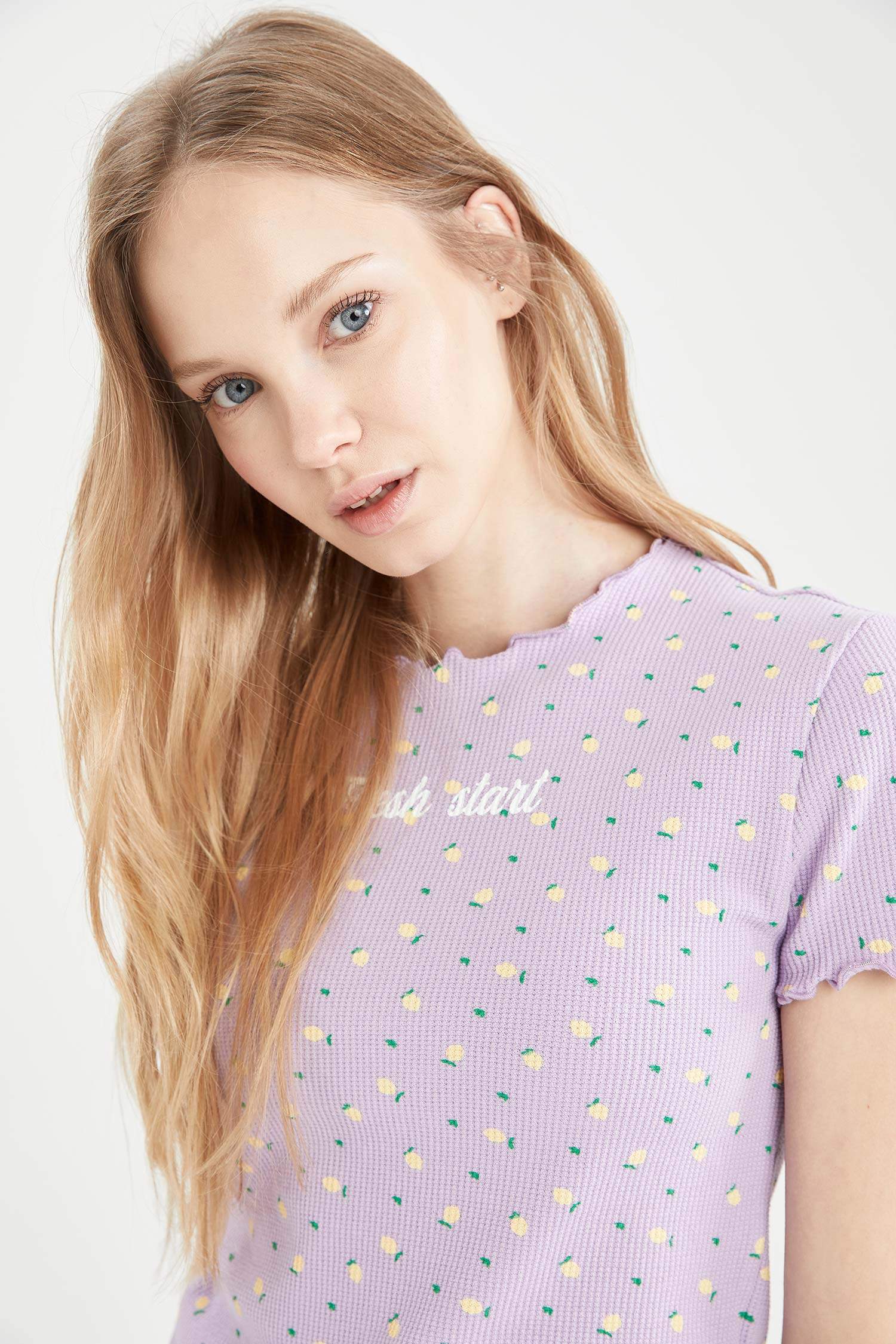 Slogan Baskılı Waffle Slim Fit Kısa Kollu Tişört
